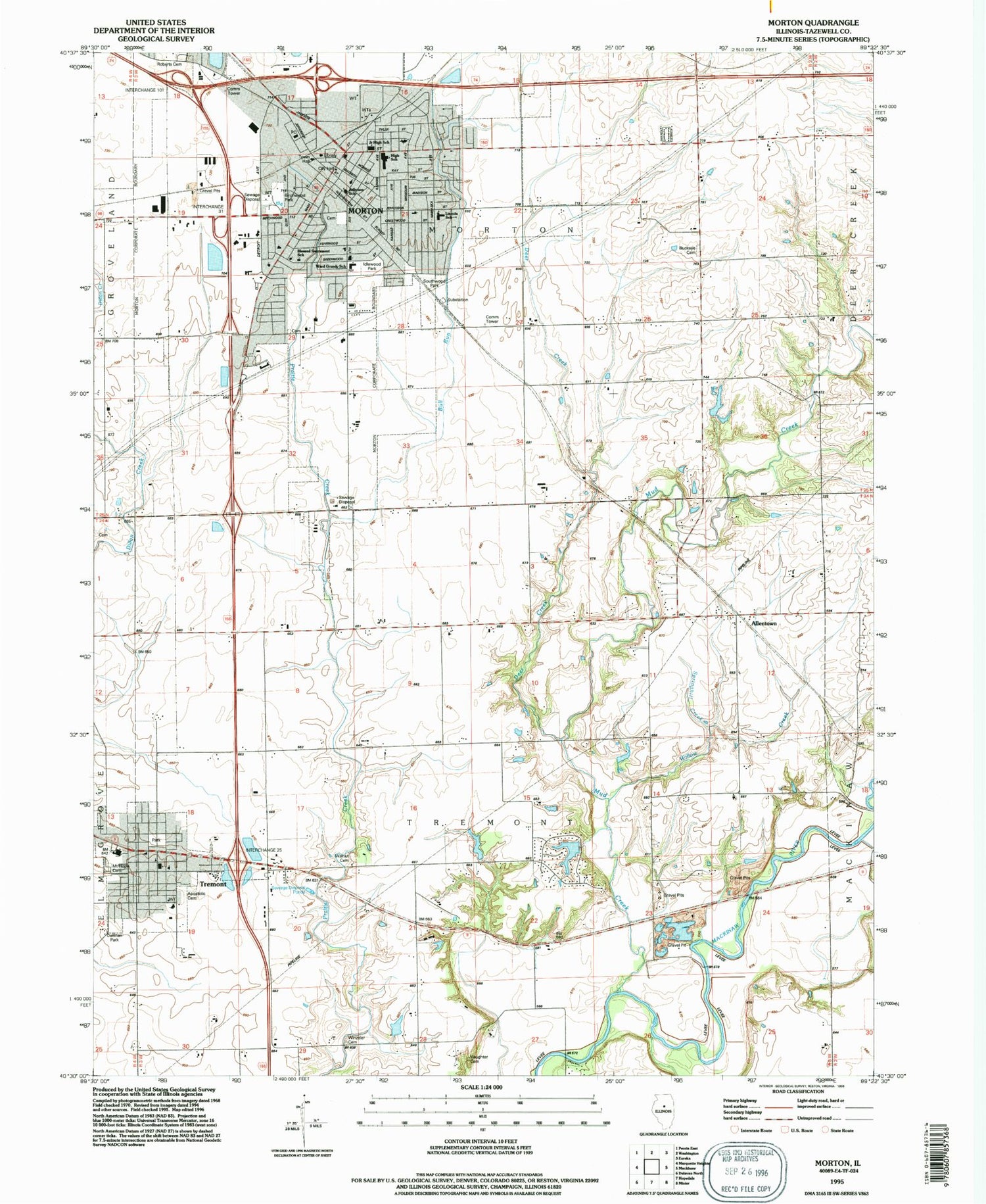 Classic USGS Morton Illinois 7.5'x7.5' Topo Map Image