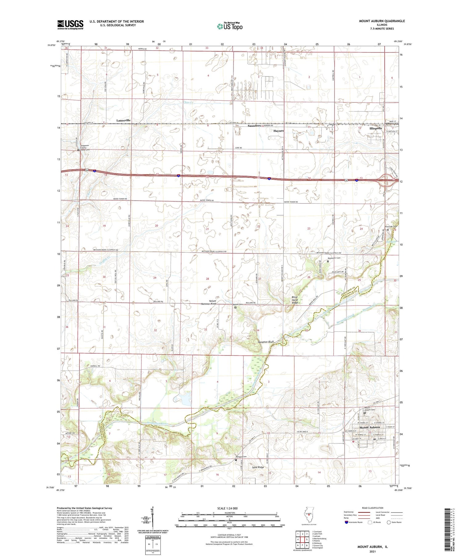 Mount Auburn Illinois US Topo Map Image