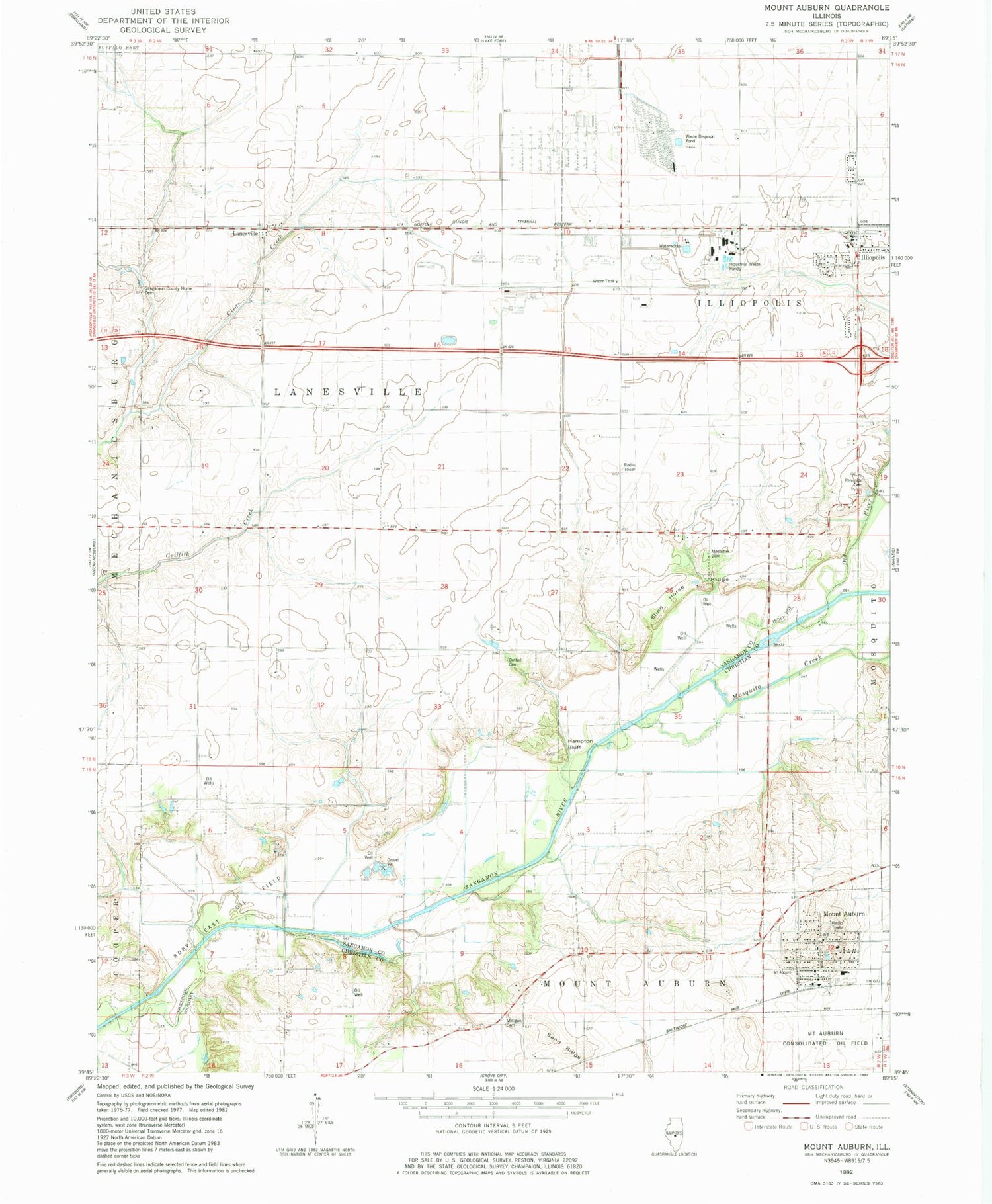 Classic USGS Mount Auburn Illinois 7.5'x7.5' Topo Map Image
