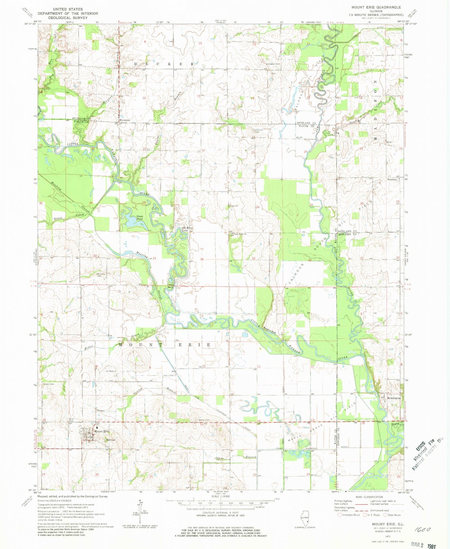 Classic USGS Mount Erie Illinois 7.5'x7.5' Topo Map Image
