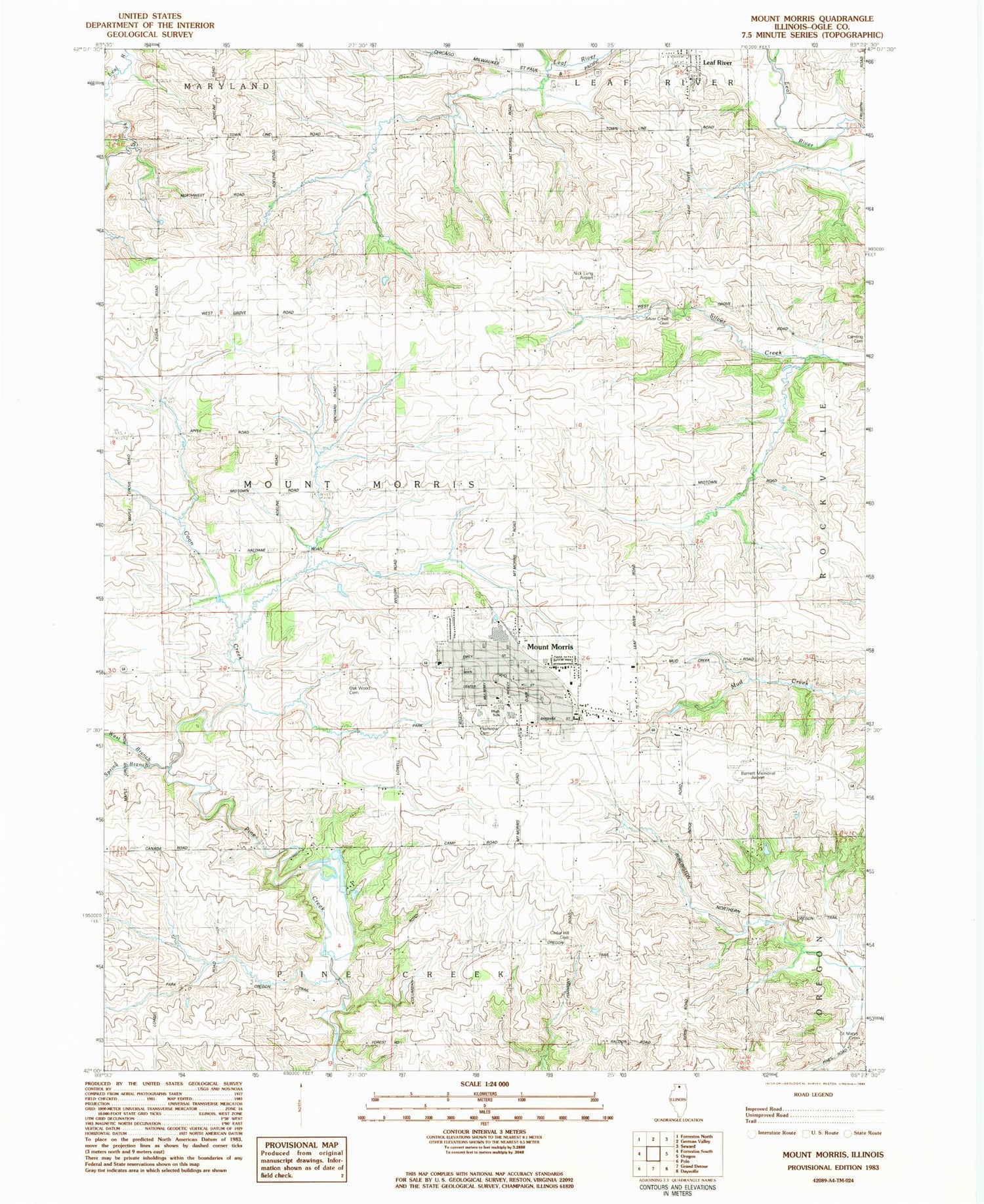 Classic USGS Mount Morris Illinois 7.5'x7.5' Topo Map Image