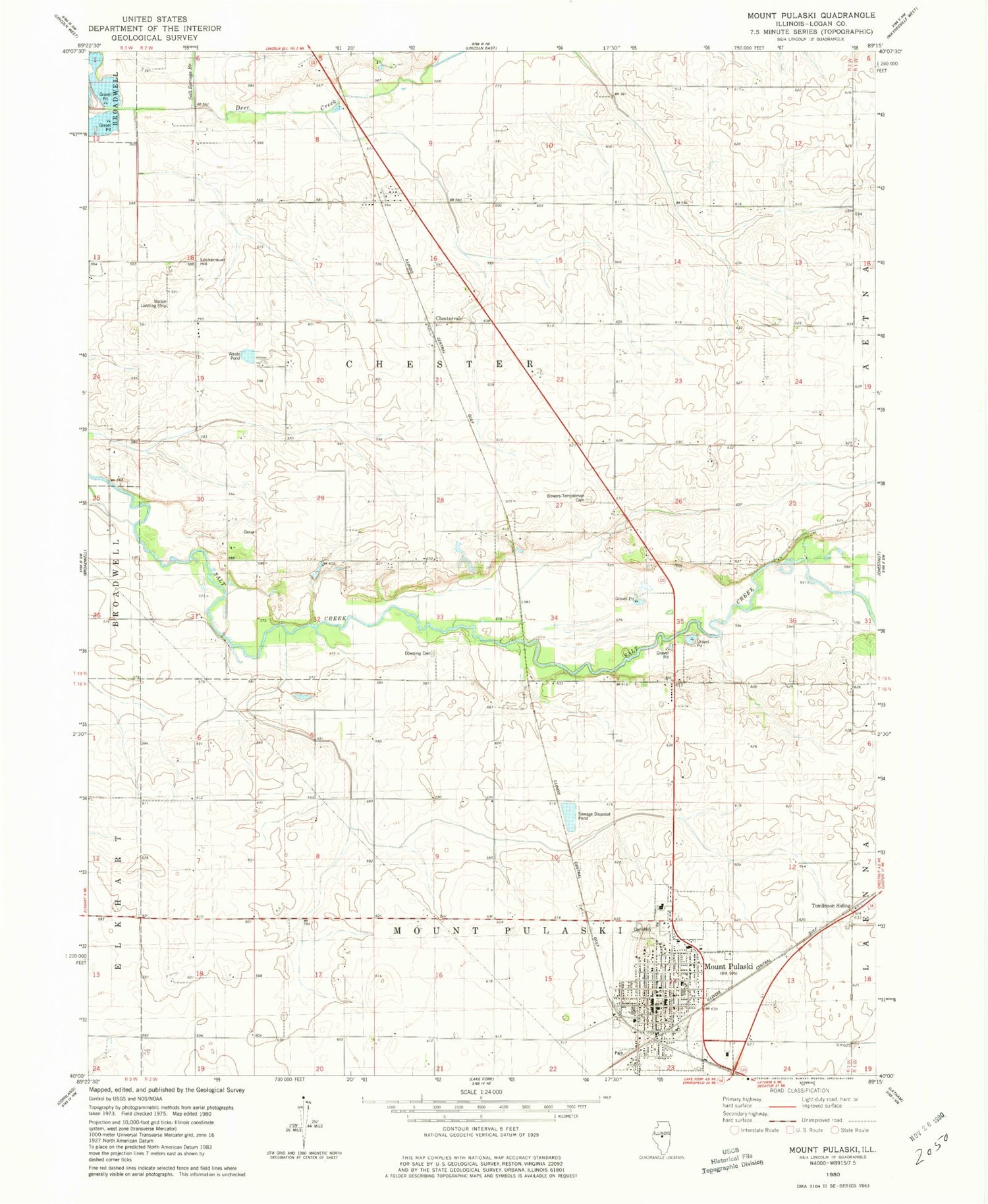 Classic USGS Mount Pulaski Illinois 7.5'x7.5' Topo Map Image