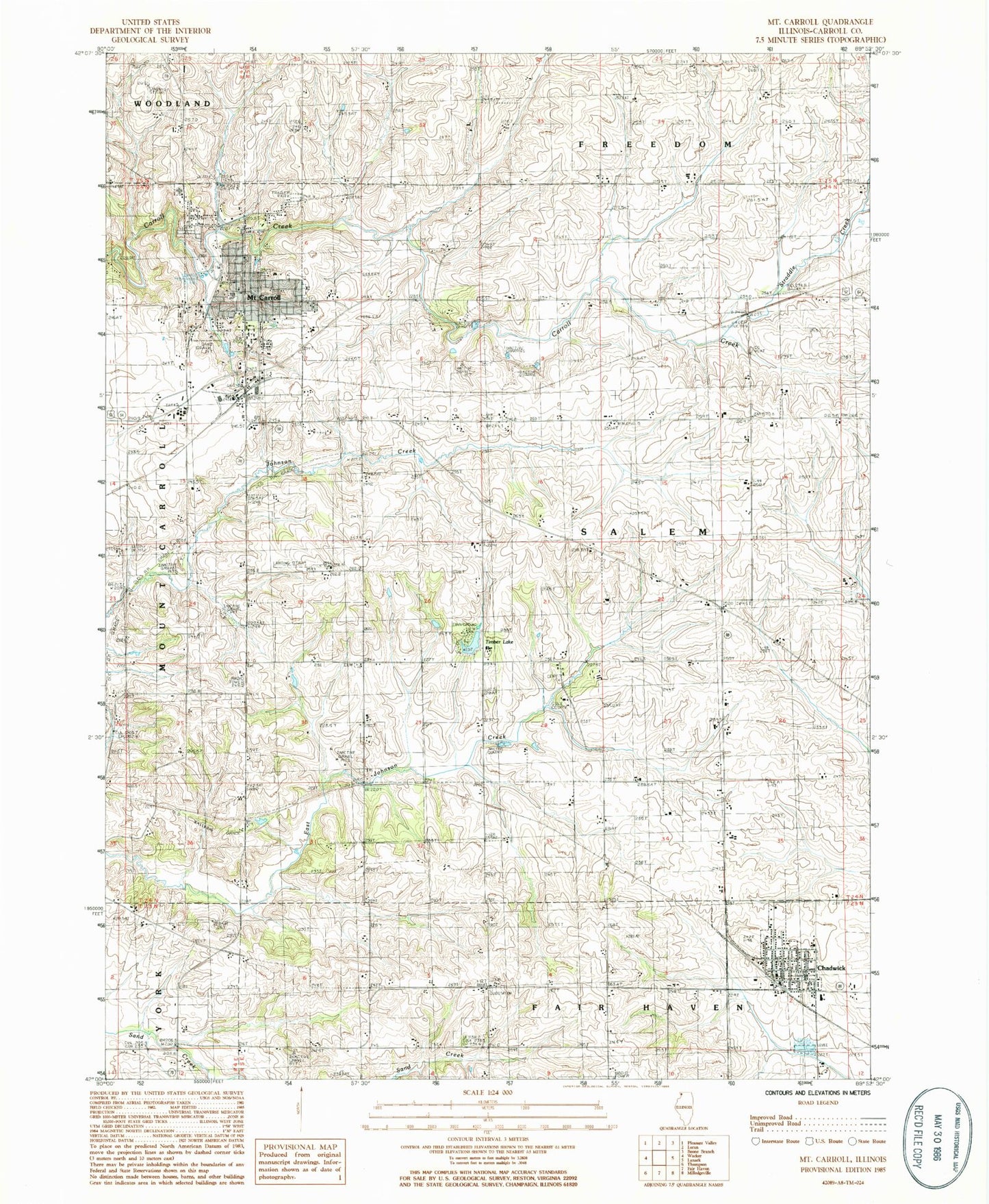 Classic USGS Mount Carroll Illinois 7.5'x7.5' Topo Map Image