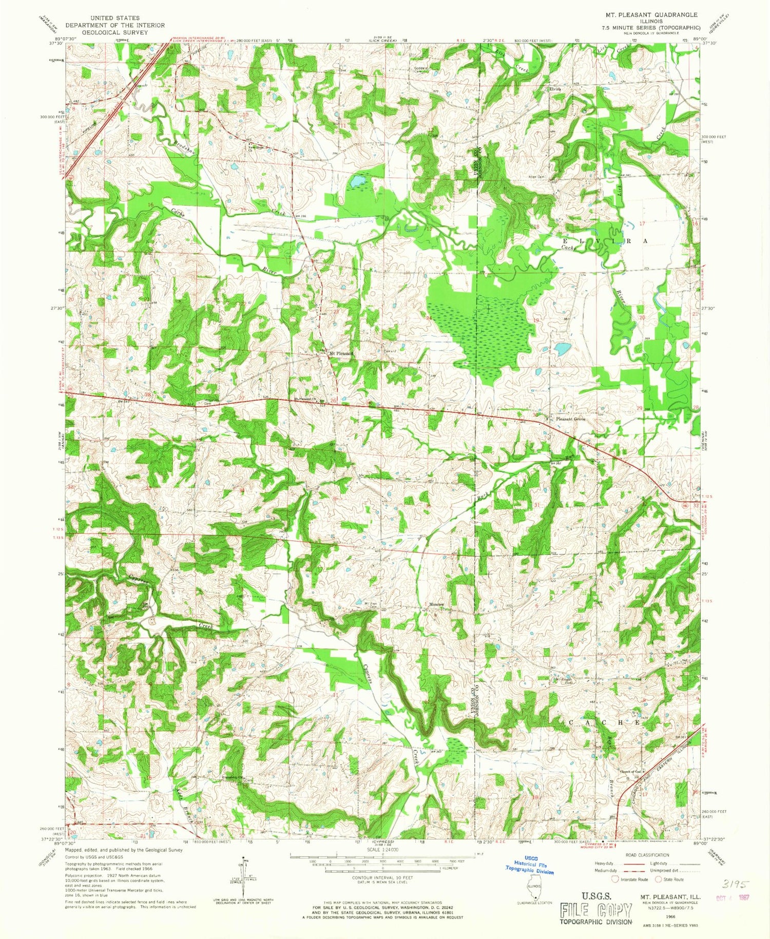 Classic USGS Mount Pleasant Illinois 7.5'x7.5' Topo Map Image