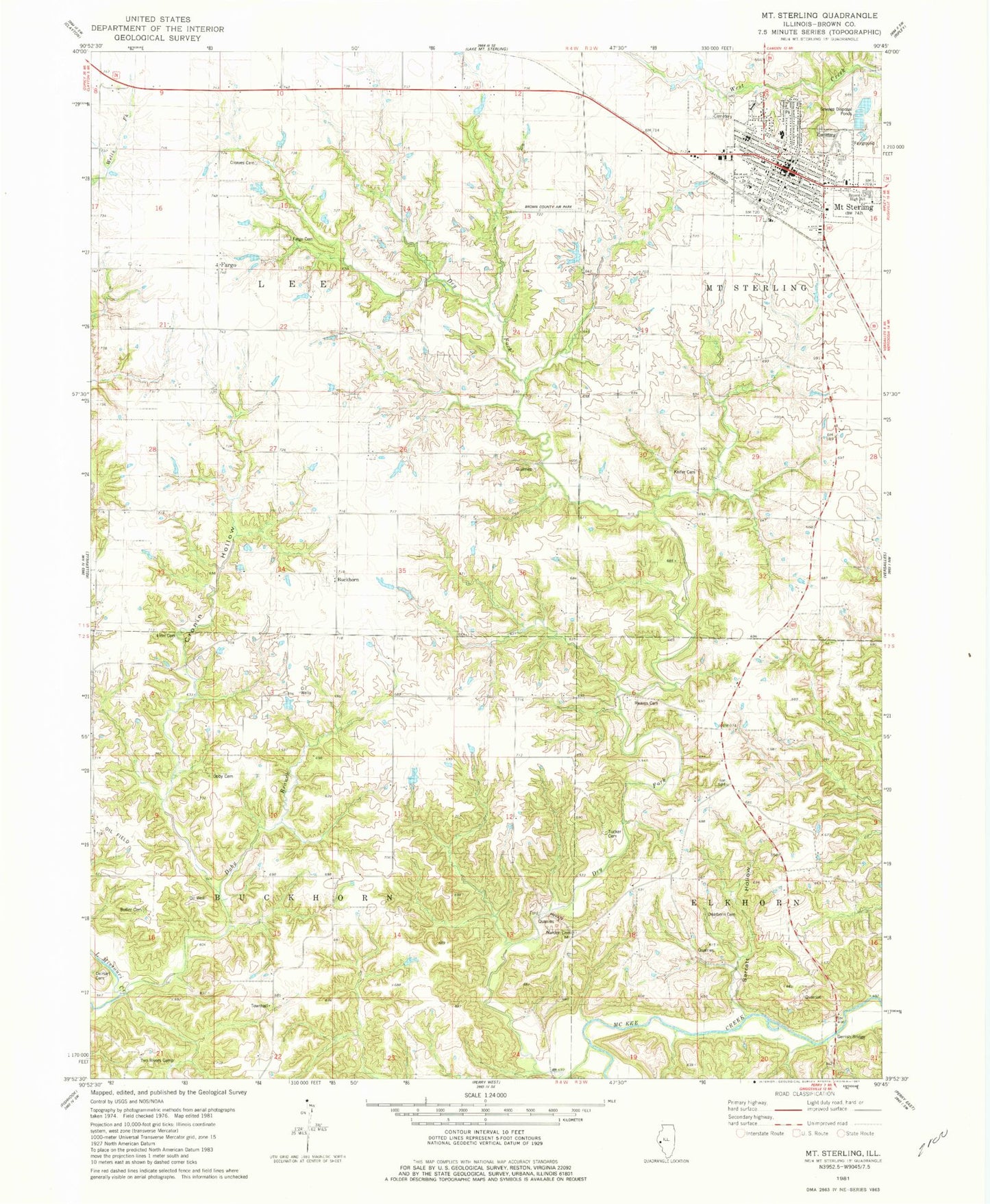 Classic USGS Mount Sterling Illinois 7.5'x7.5' Topo Map Image
