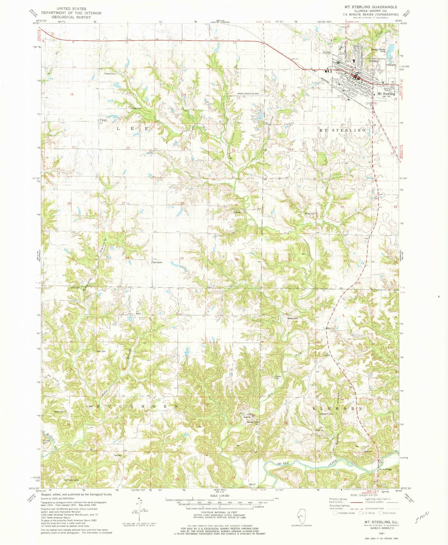 Classic USGS Mount Sterling Illinois 7.5'x7.5' Topo Map Image