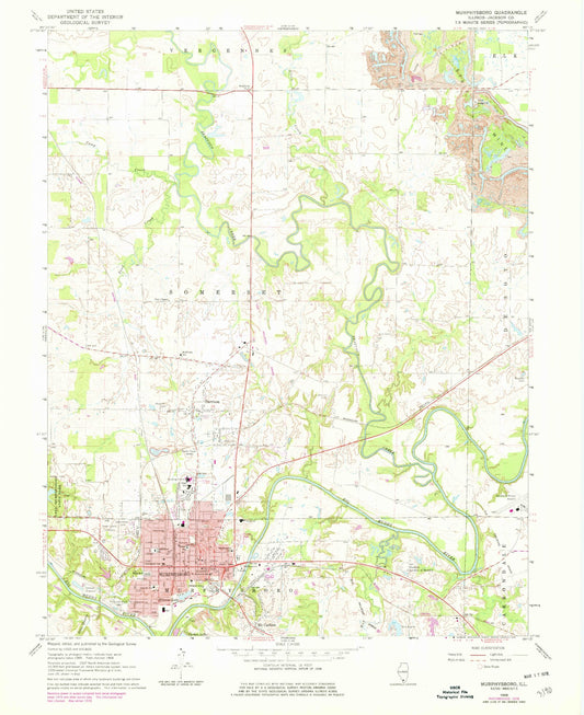 Classic USGS Murphysboro Illinois 7.5'x7.5' Topo Map Image