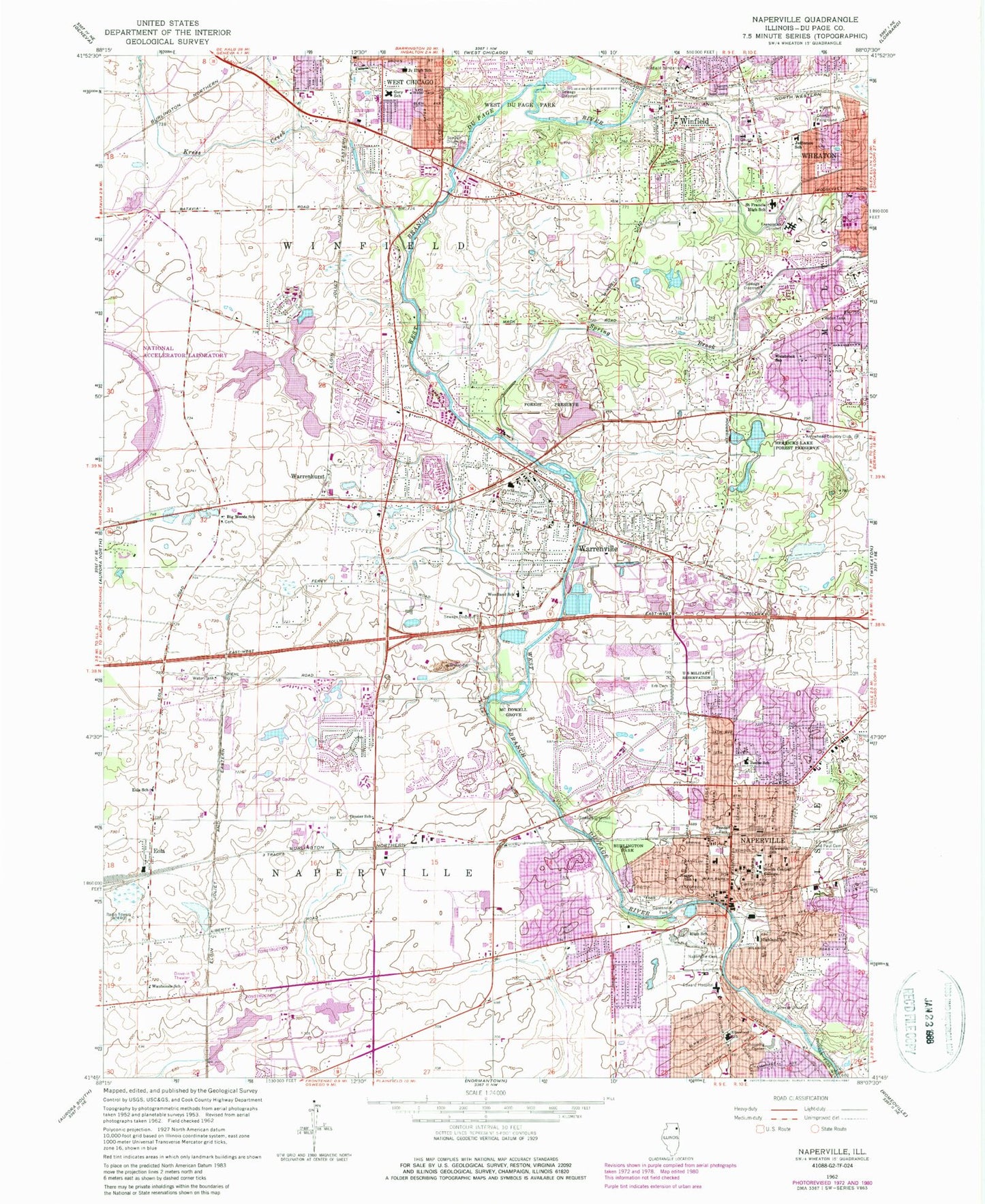 Classic USGS Naperville Illinois 7.5'x7.5' Topo Map Image