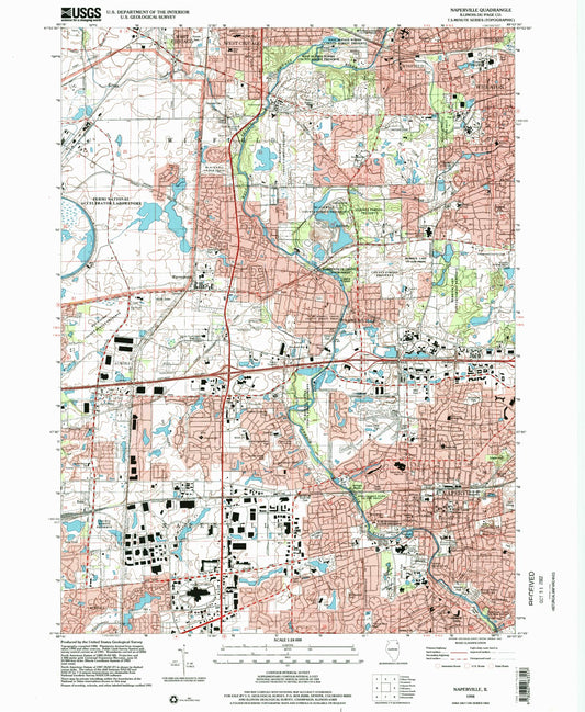 Classic USGS Naperville Illinois 7.5'x7.5' Topo Map Image