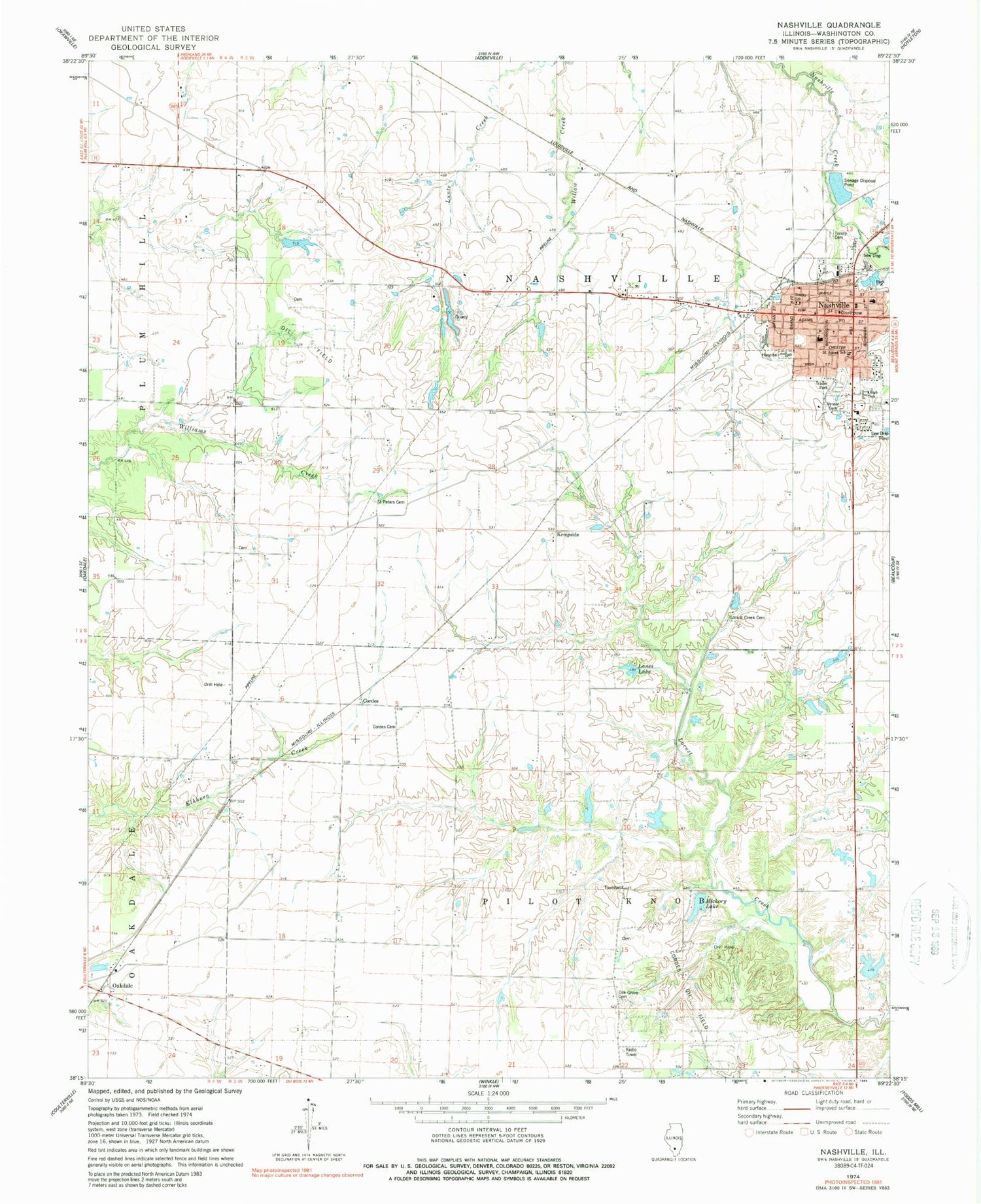 Classic USGS Nashville Illinois 7.5'x7.5' Topo Map Image