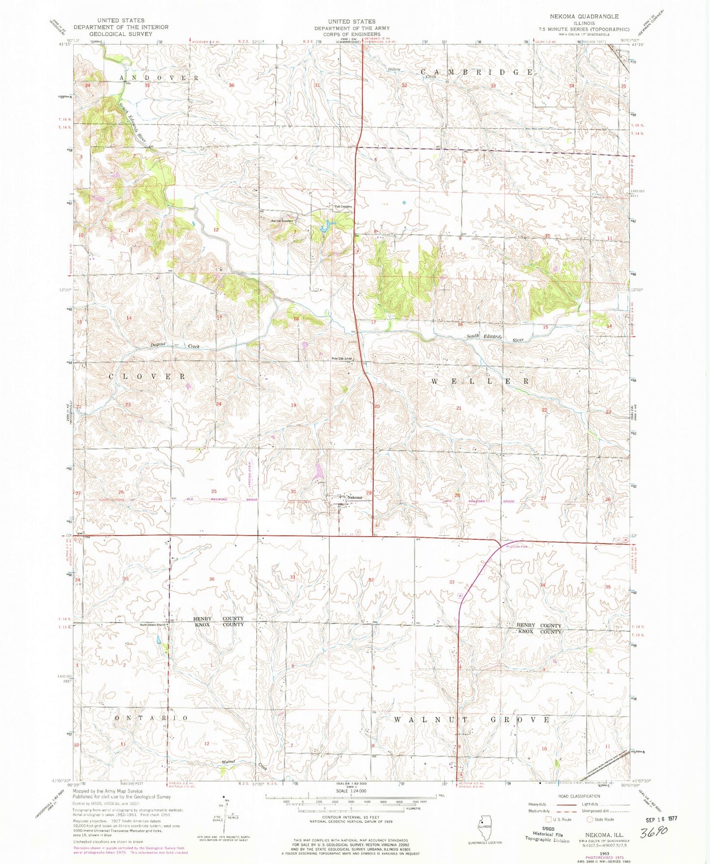 Classic USGS Nekoma Illinois 7.5'x7.5' Topo Map Image