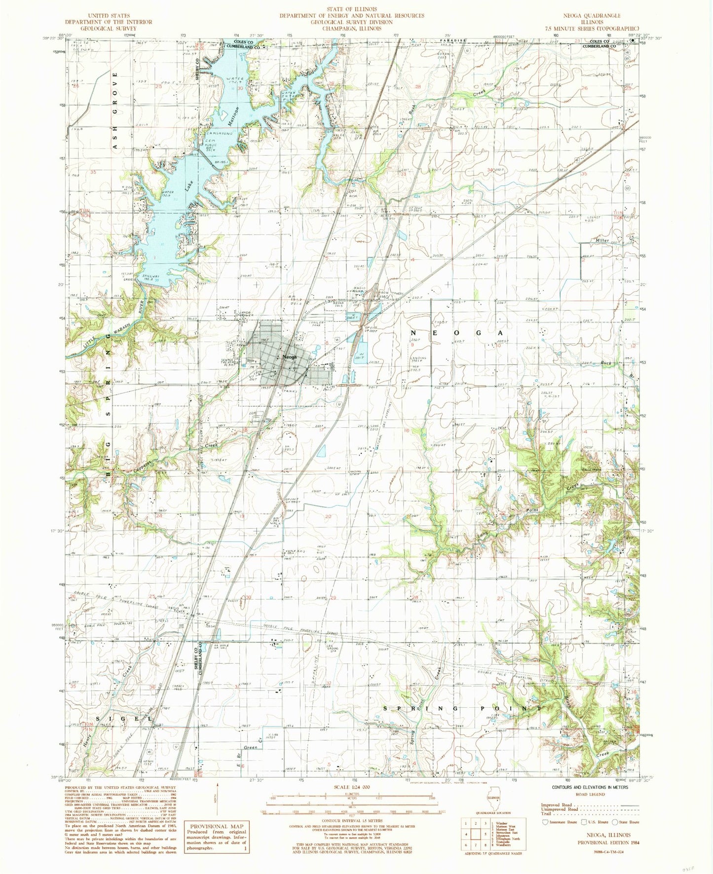 Classic USGS Neoga Illinois 7.5'x7.5' Topo Map Image