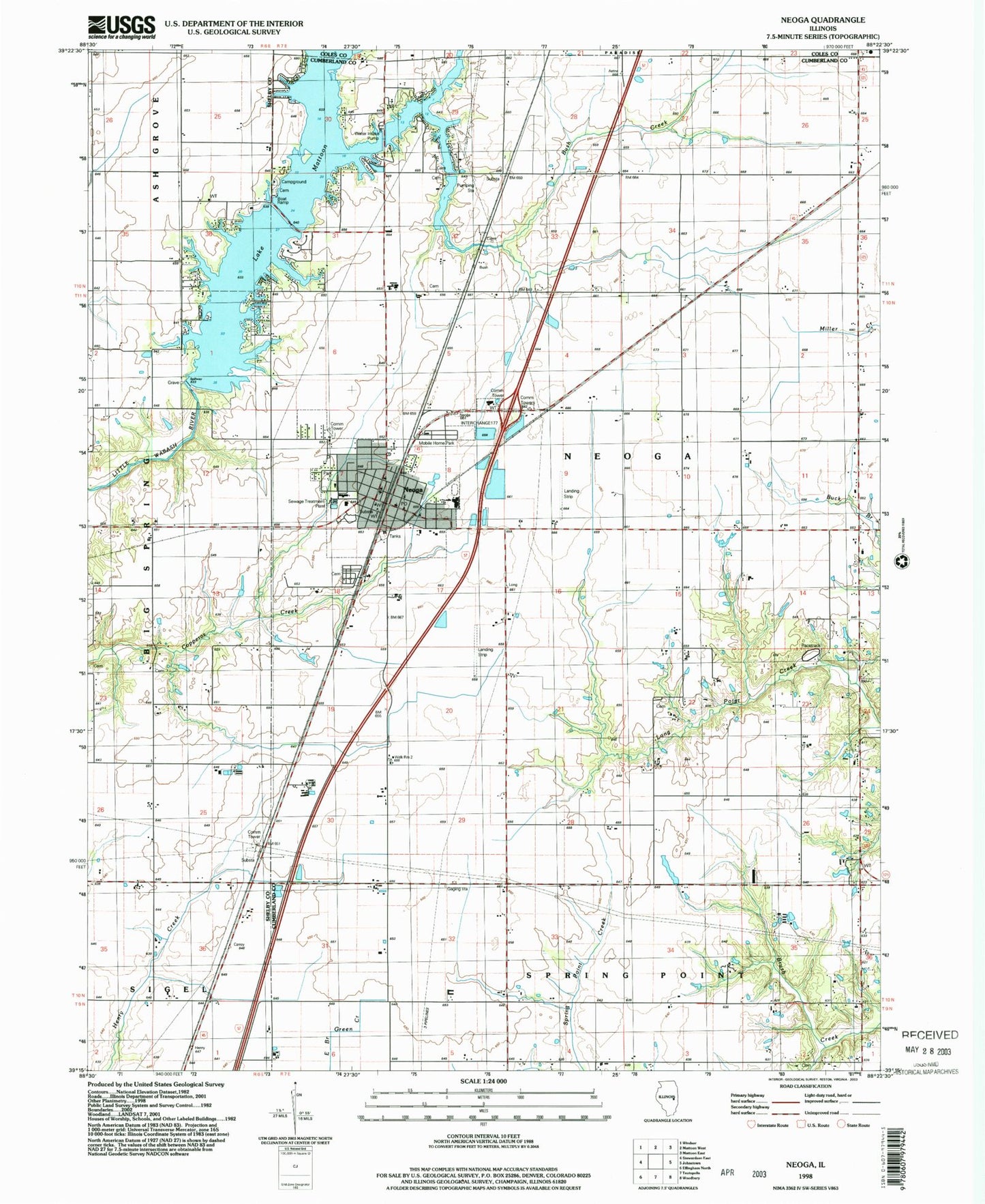 Classic USGS Neoga Illinois 7.5'x7.5' Topo Map Image