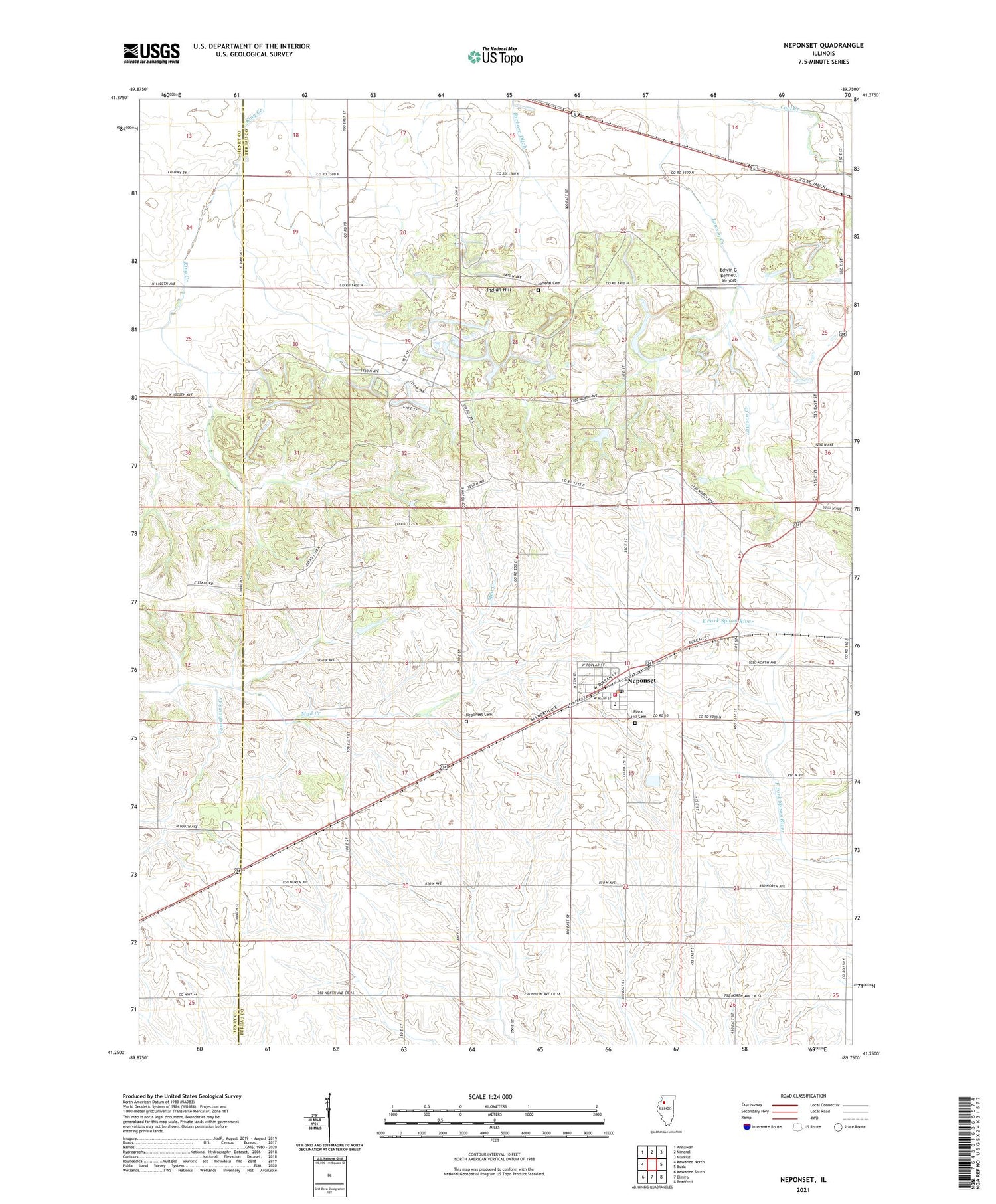 Neponset Illinois US Topo Map Image