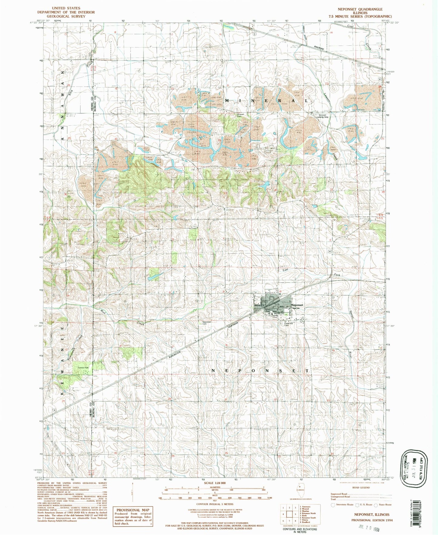 Classic USGS Neponset Illinois 7.5'x7.5' Topo Map Image