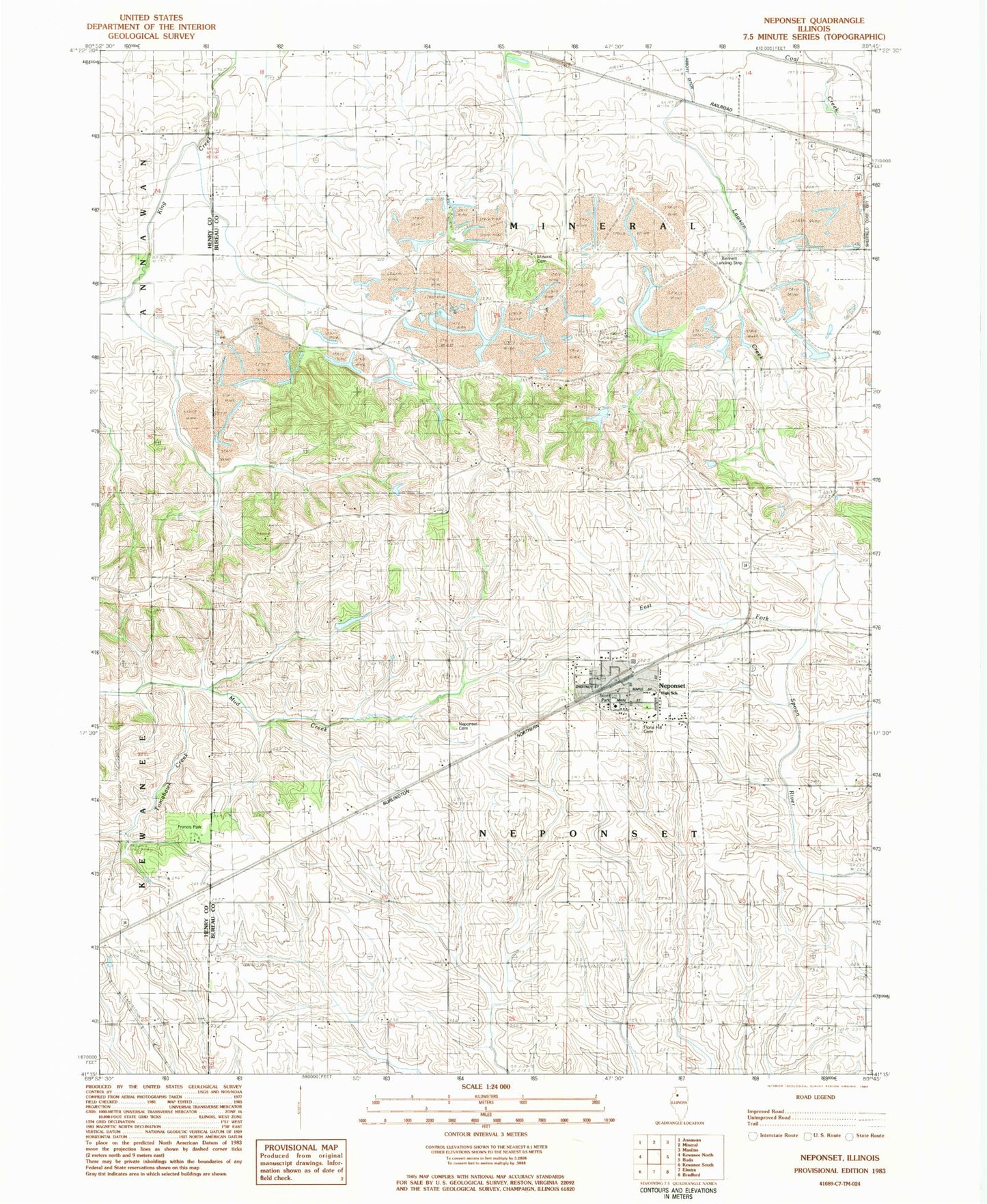 Classic USGS Neponset Illinois 7.5'x7.5' Topo Map Image