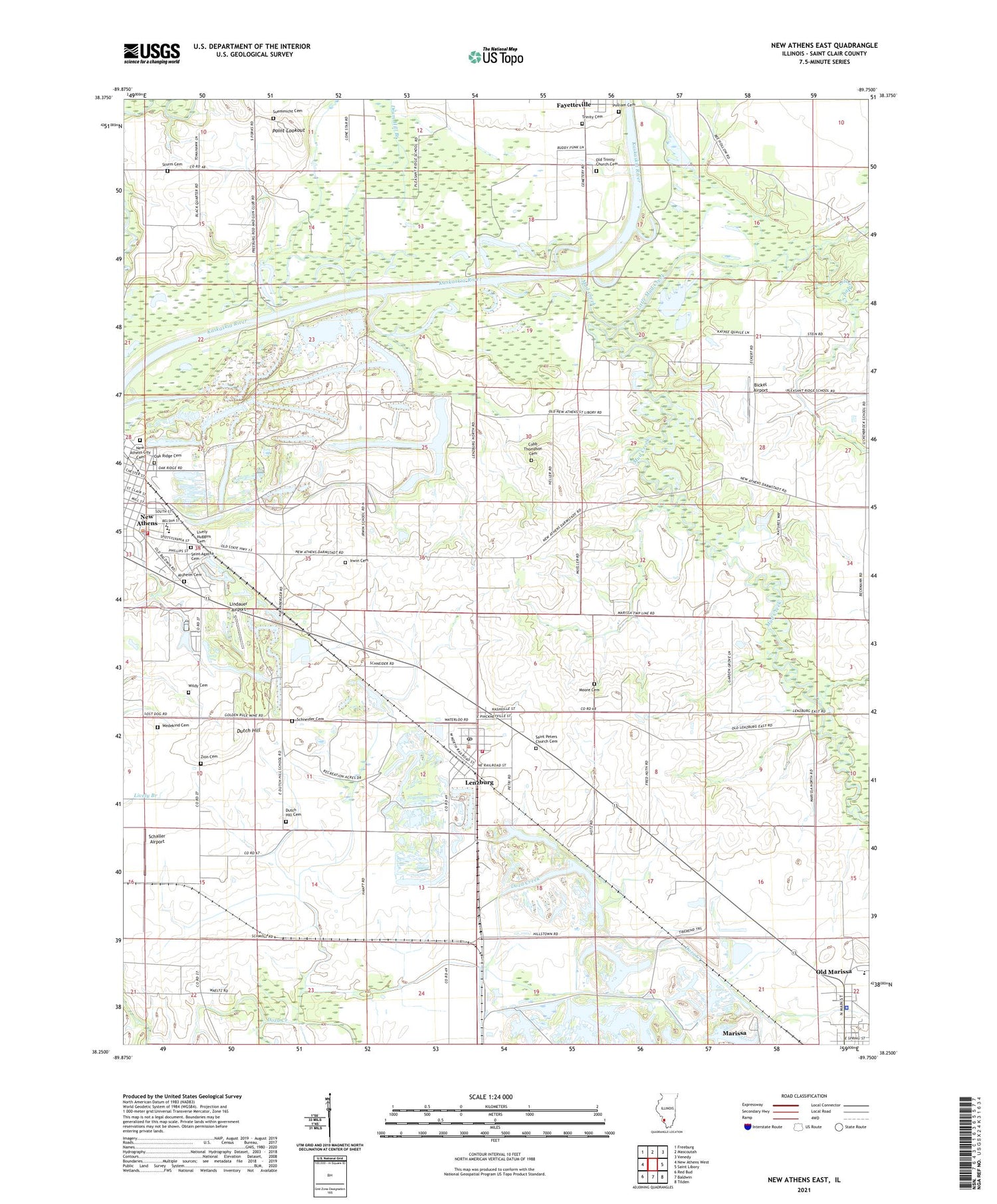 New Athens East Illinois US Topo Map Image