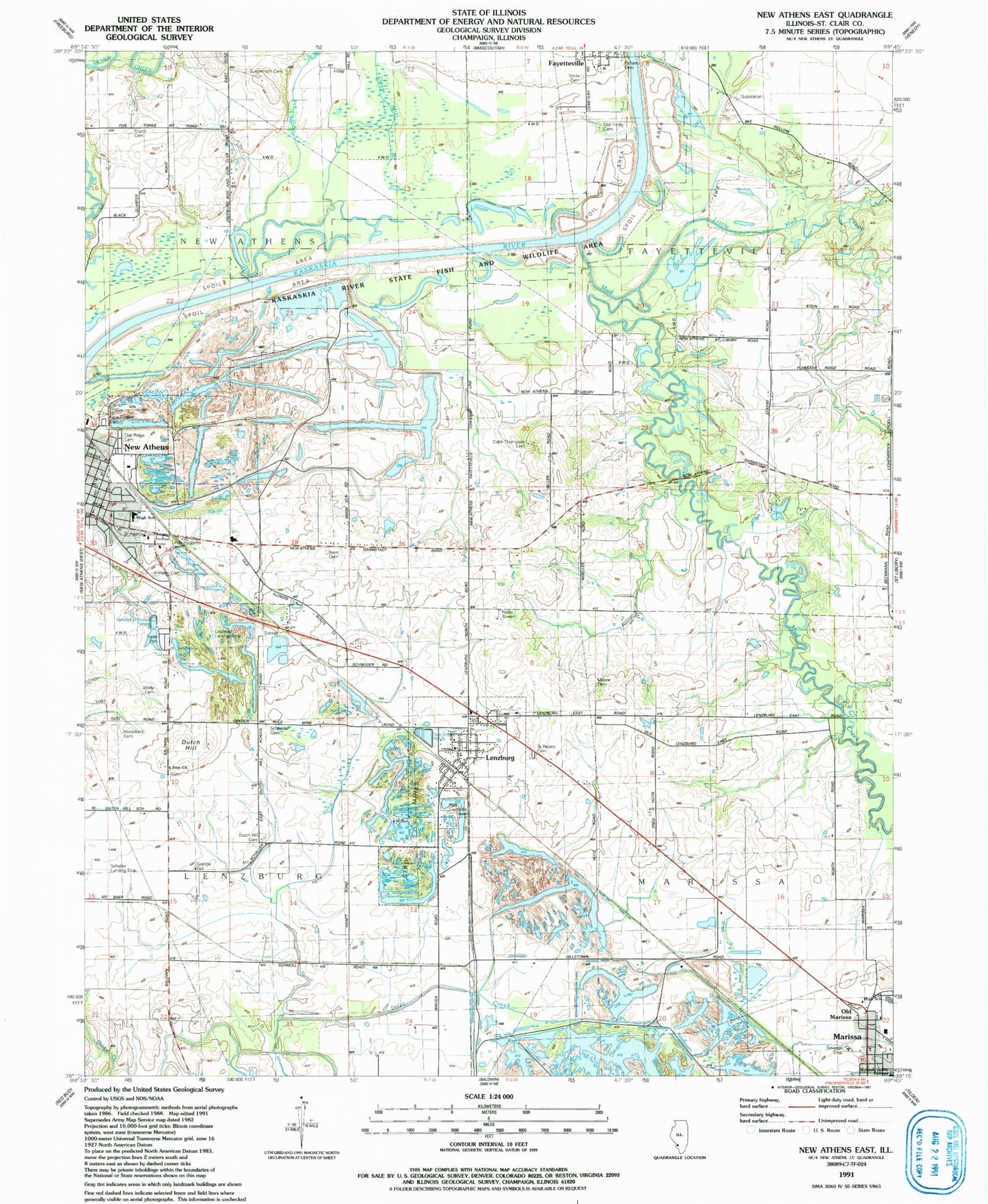 Classic USGS New Athens East Illinois 7.5'x7.5' Topo Map Image