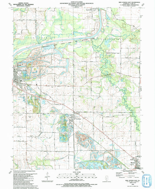 Classic USGS New Athens East Illinois 7.5'x7.5' Topo Map Image