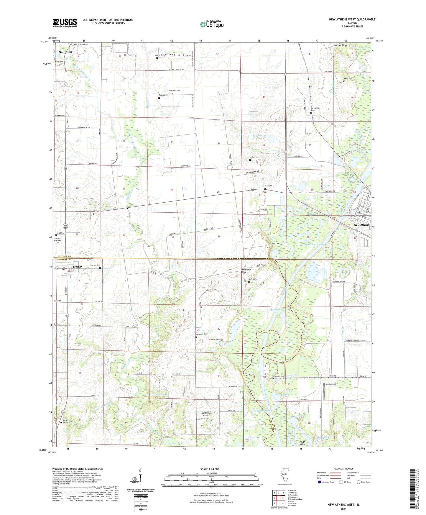 New Athens West Illinois US Topo Map Image