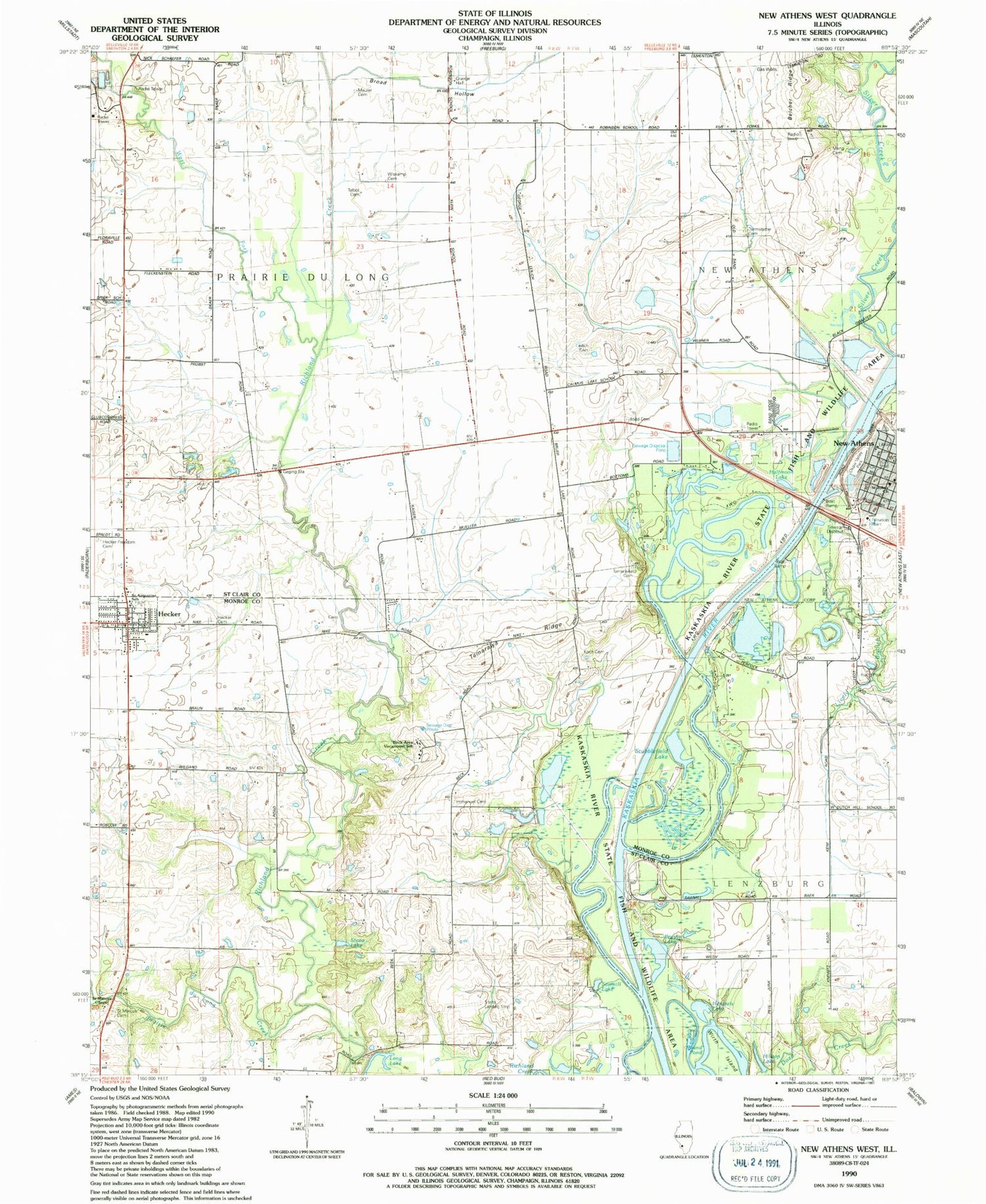 Classic USGS New Athens West Illinois 7.5'x7.5' Topo Map Image