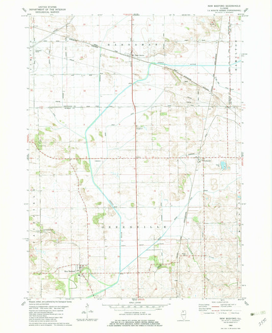 Classic USGS New Bedford Illinois 7.5'x7.5' Topo Map Image