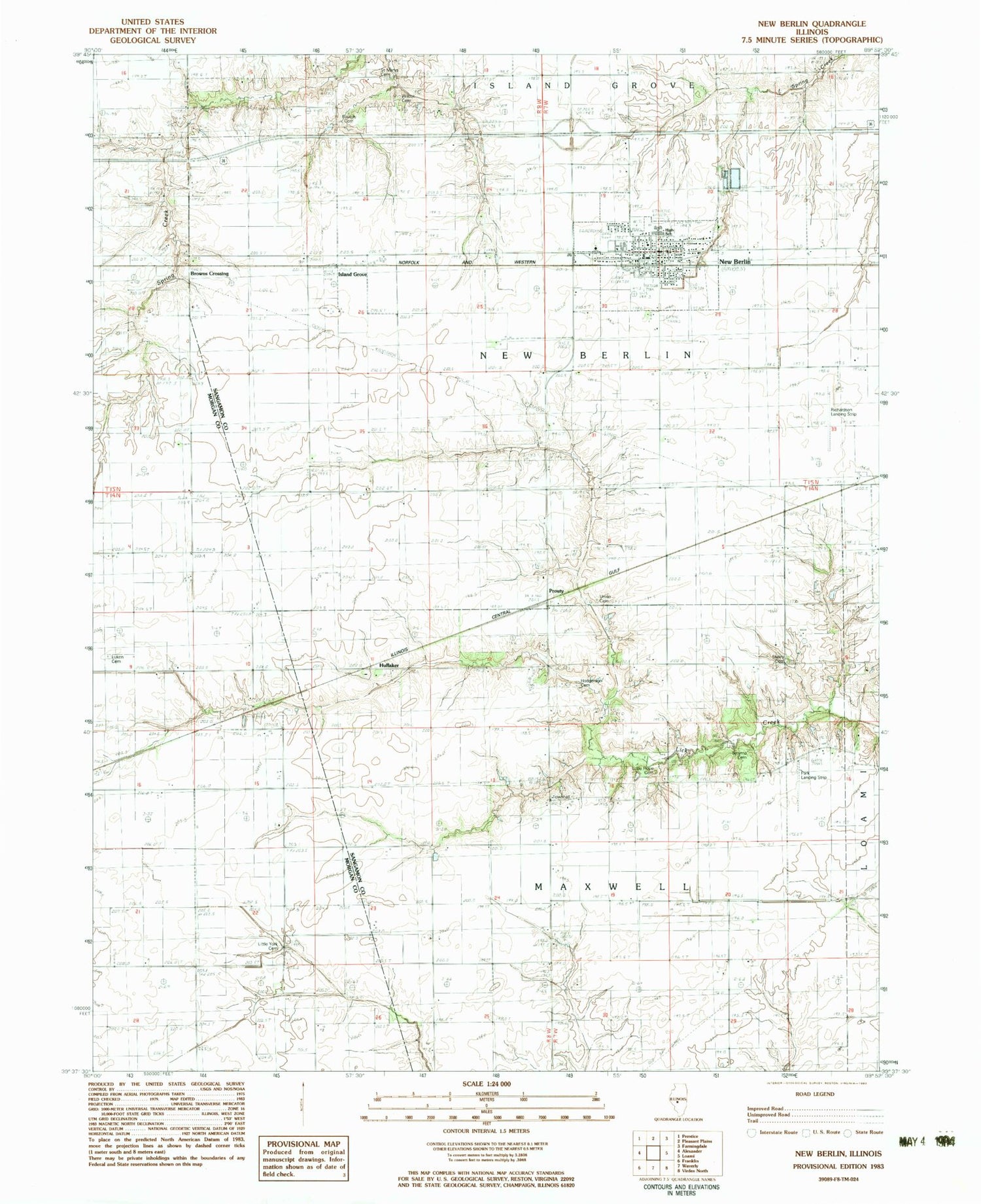 Classic USGS New Berlin Illinois 7.5'x7.5' Topo Map Image