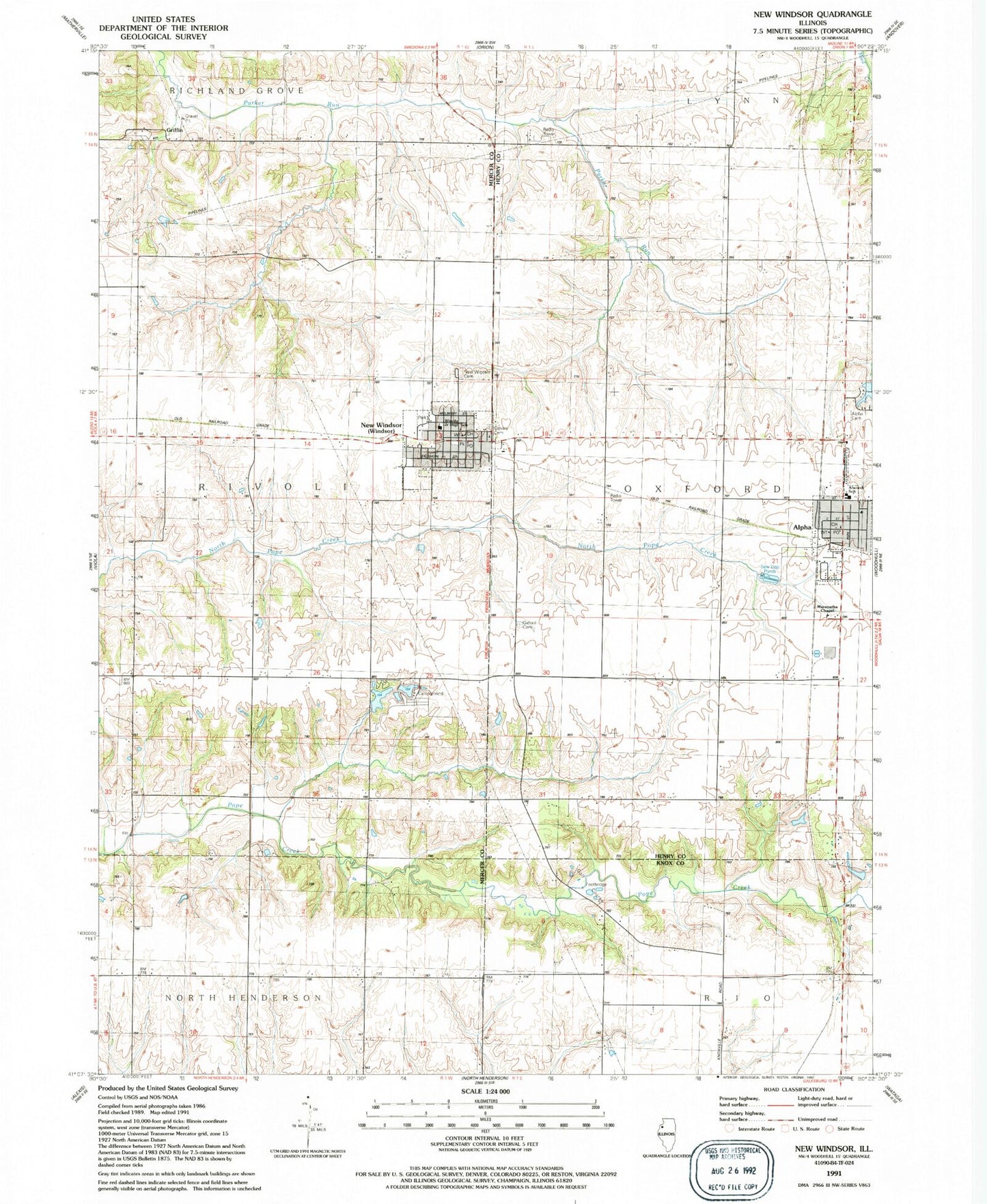 Classic USGS New Windsor Illinois 7.5'x7.5' Topo Map Image