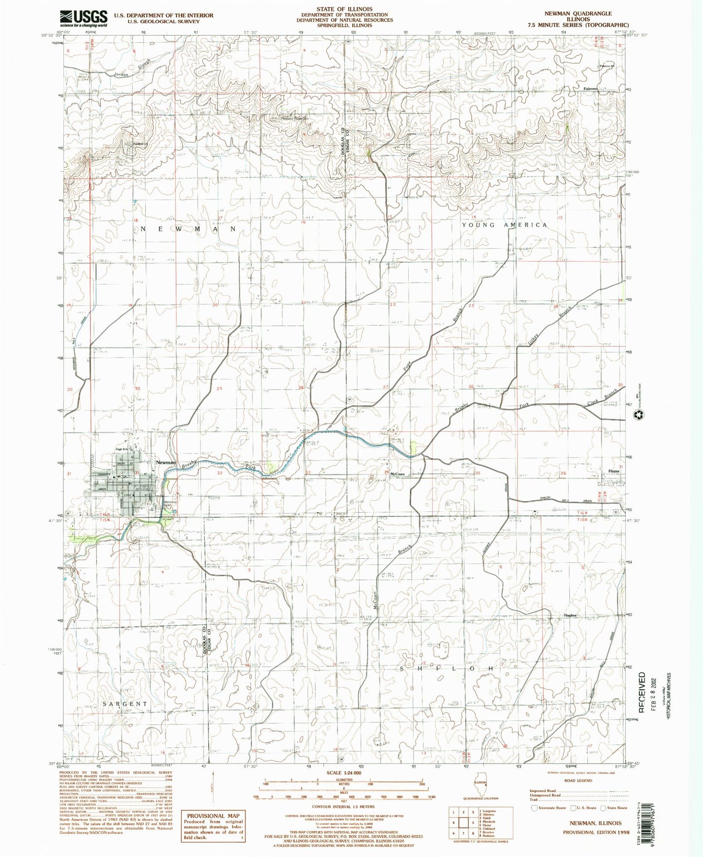 Classic USGS Newman Illinois 7.5'x7.5' Topo Map Image