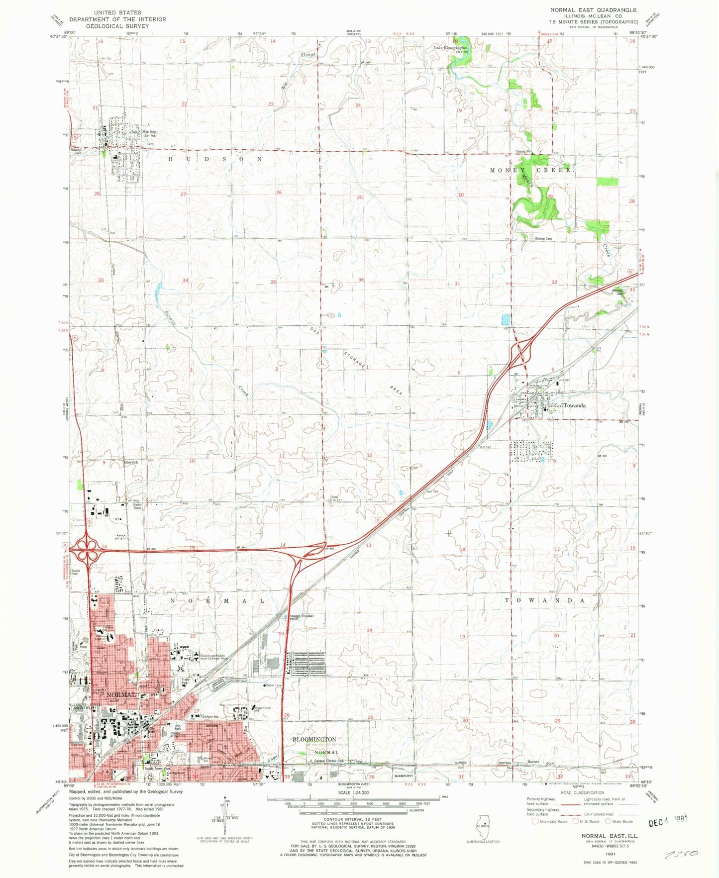 Classic USGS Normal East Illinois 7.5'x7.5' Topo Map Image