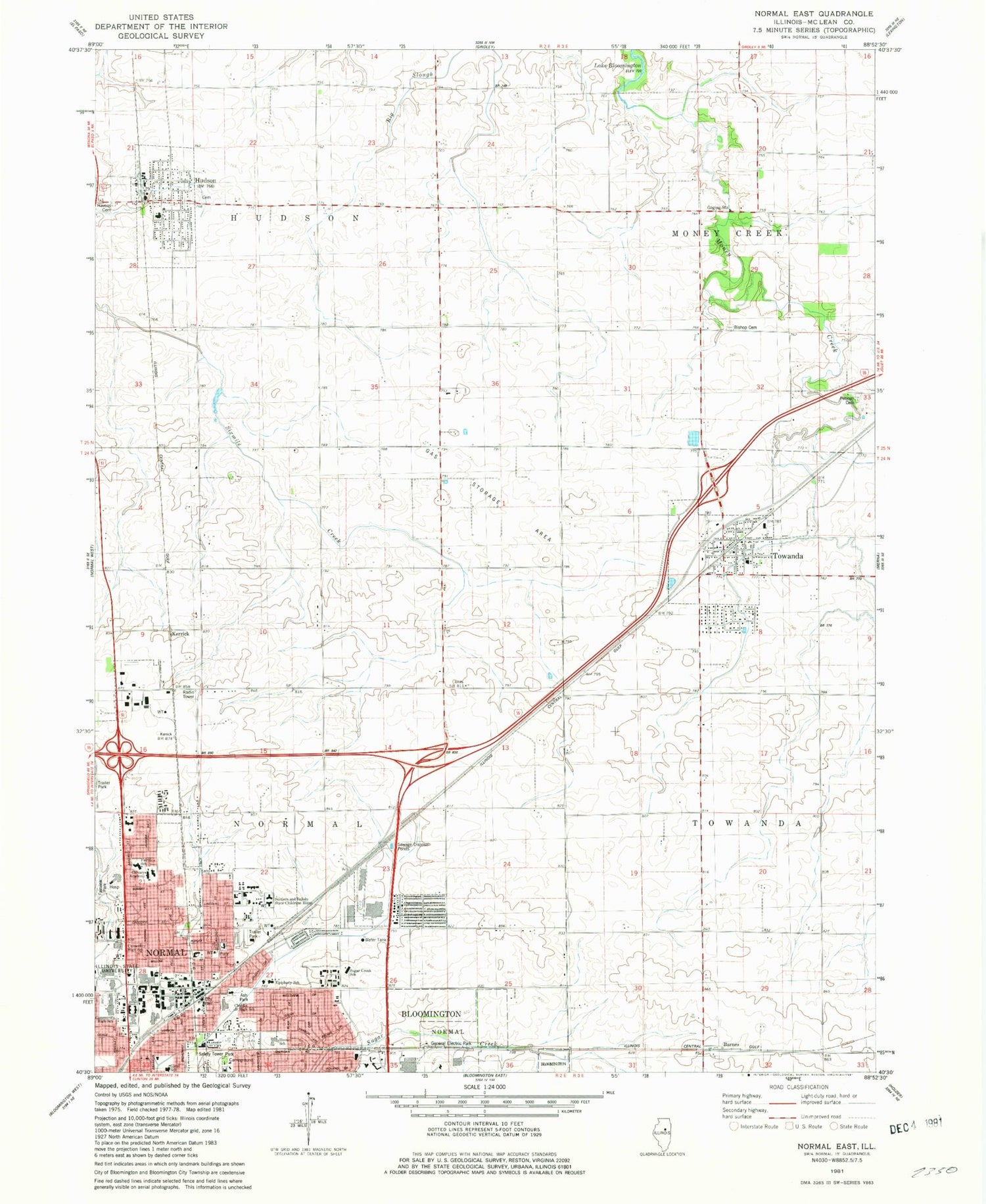 Classic USGS Normal East Illinois 7.5'x7.5' Topo Map Image