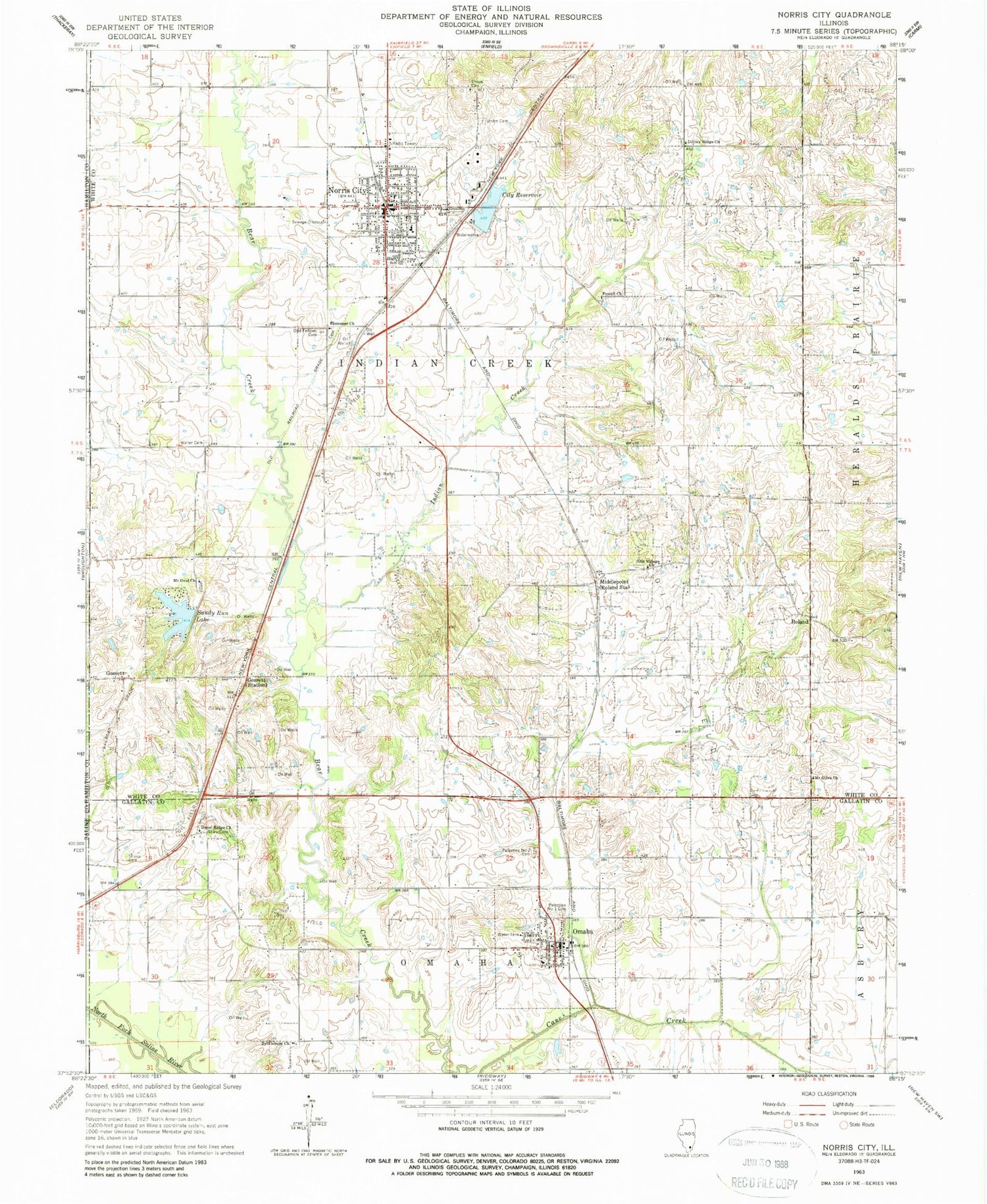 Classic USGS Norris City Illinois 7.5'x7.5' Topo Map Image