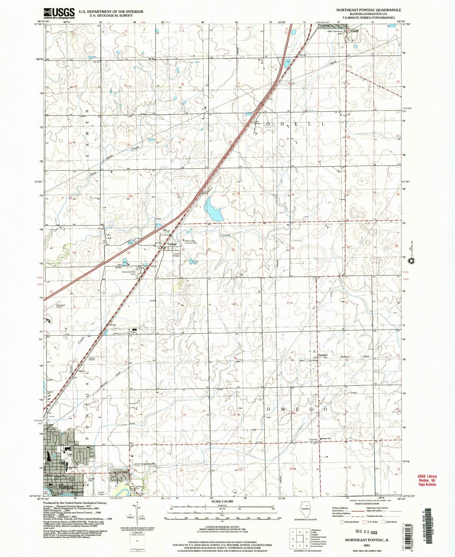 Classic USGS Northeast Pontiac Illinois 7.5'x7.5' Topo Map Image