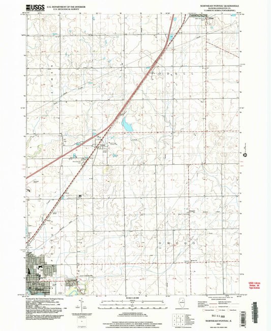 Classic USGS Northeast Pontiac Illinois 7.5'x7.5' Topo Map Image