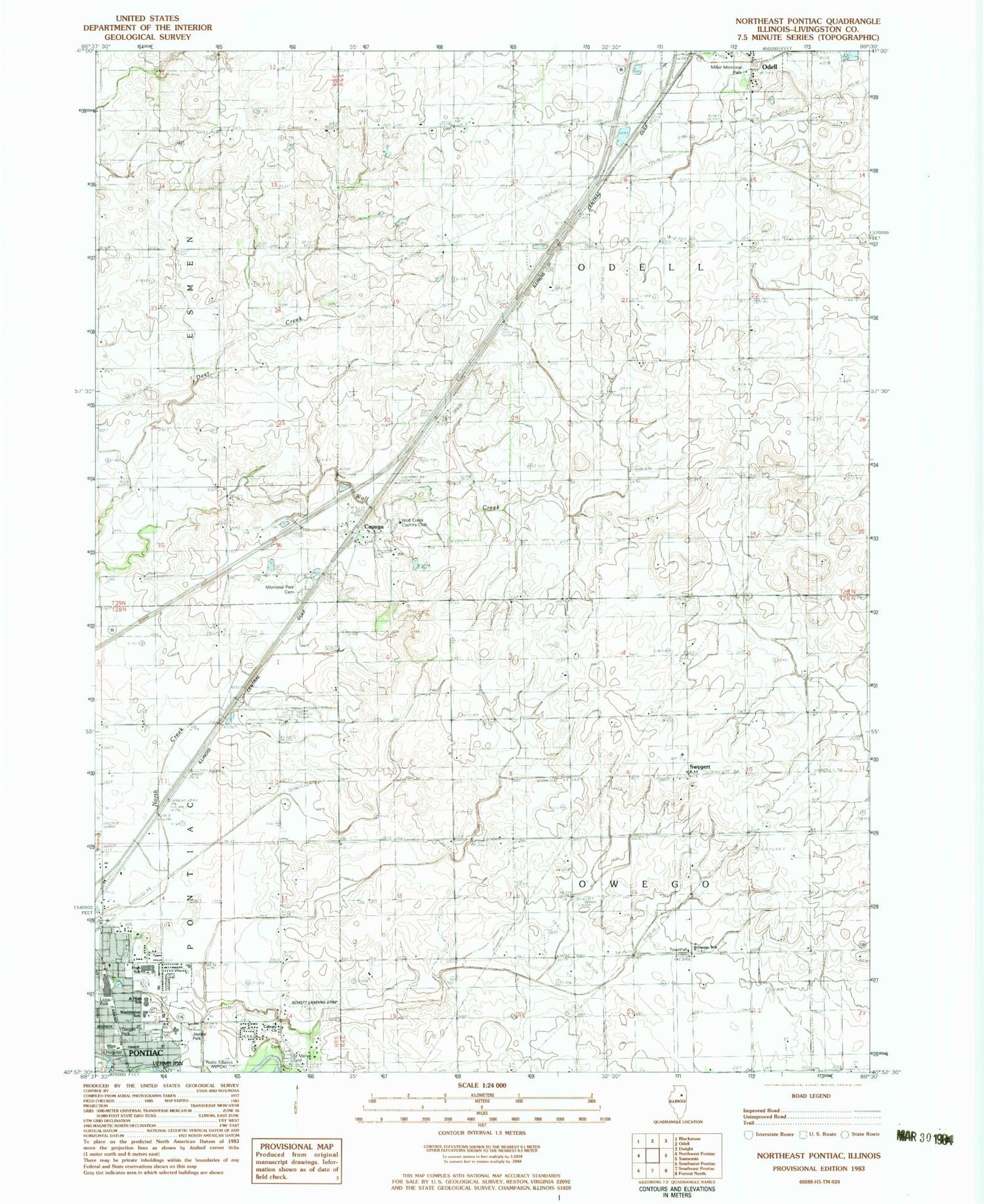 Classic USGS Northeast Pontiac Illinois 7.5'x7.5' Topo Map Image