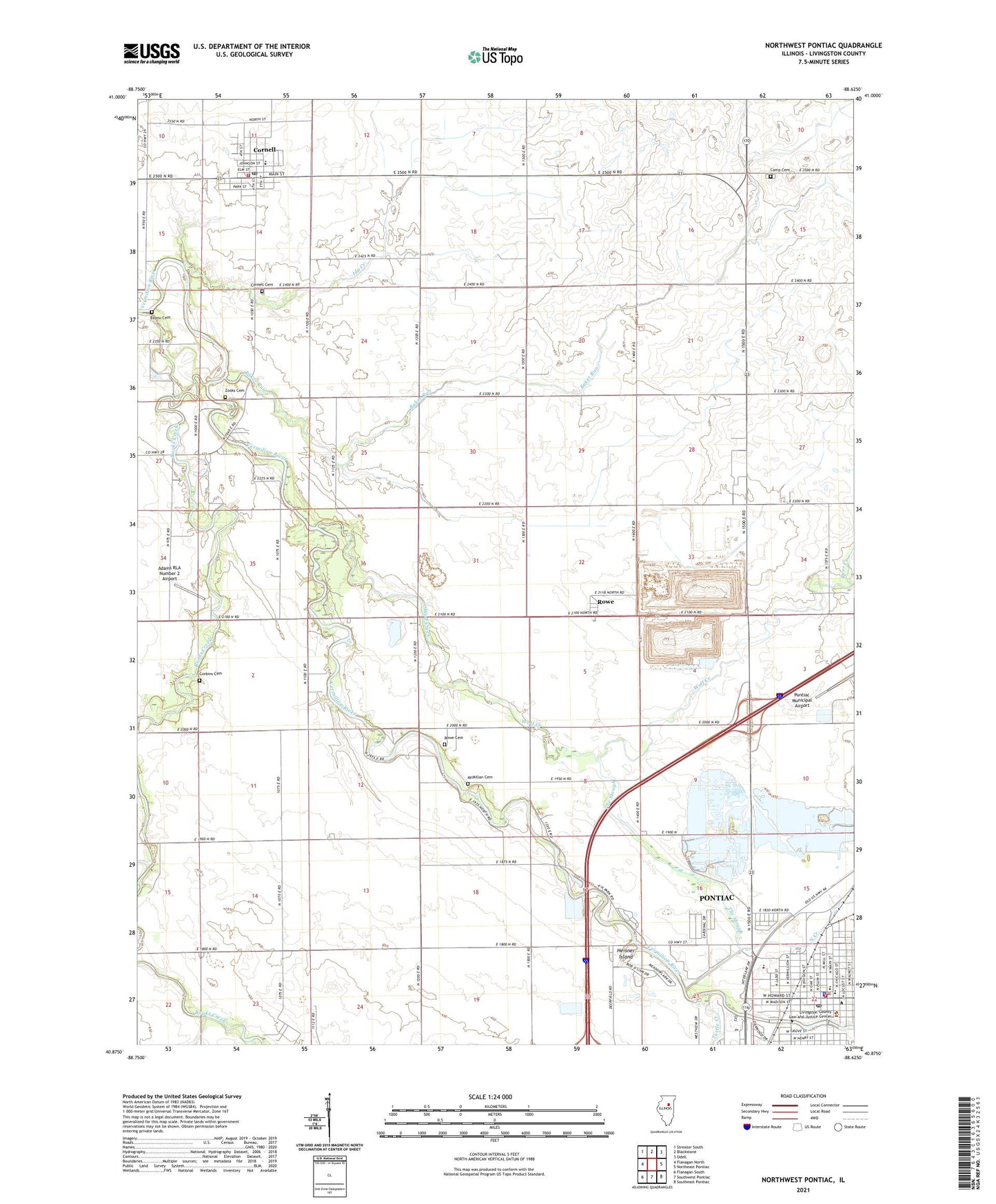 Northwest Pontiac Illinois US Topo Map Image