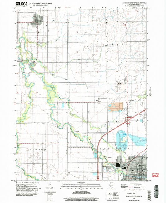 Classic USGS Northwest Pontiac Illinois 7.5'x7.5' Topo Map Image