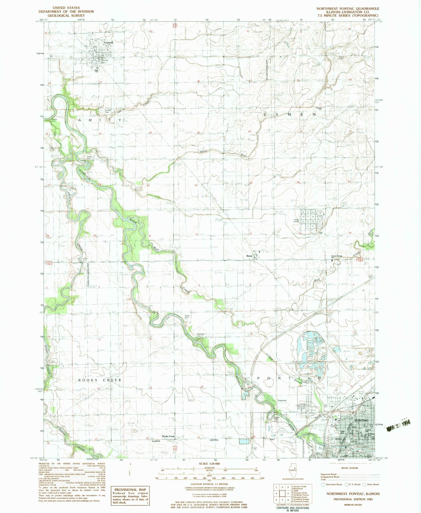 Classic USGS Northwest Pontiac Illinois 7.5'x7.5' Topo Map Image