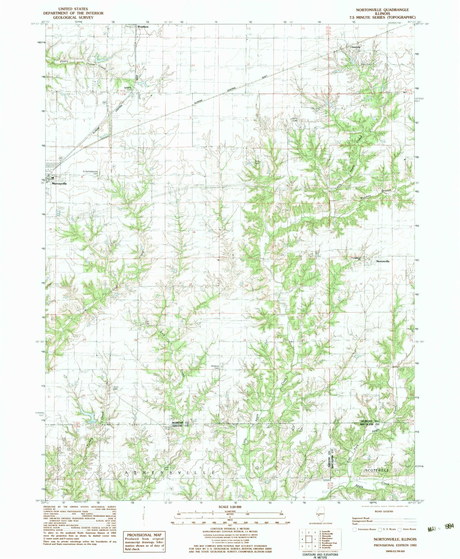 Classic USGS Nortonville Illinois 7.5'x7.5' Topo Map Image