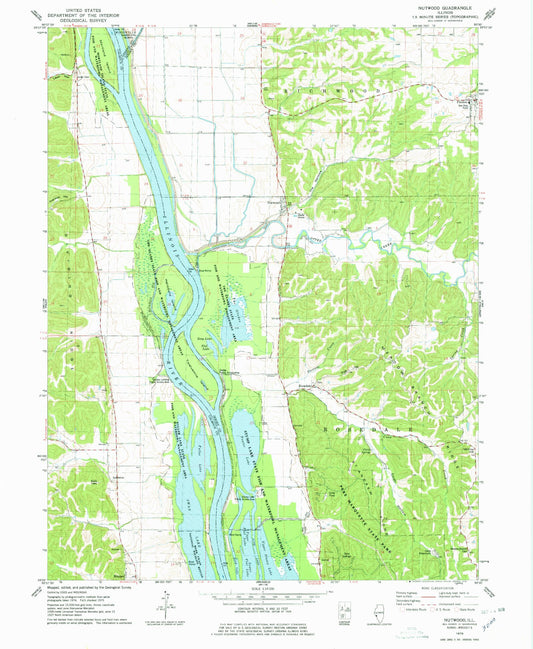 Classic USGS Nutwood Illinois 7.5'x7.5' Topo Map Image