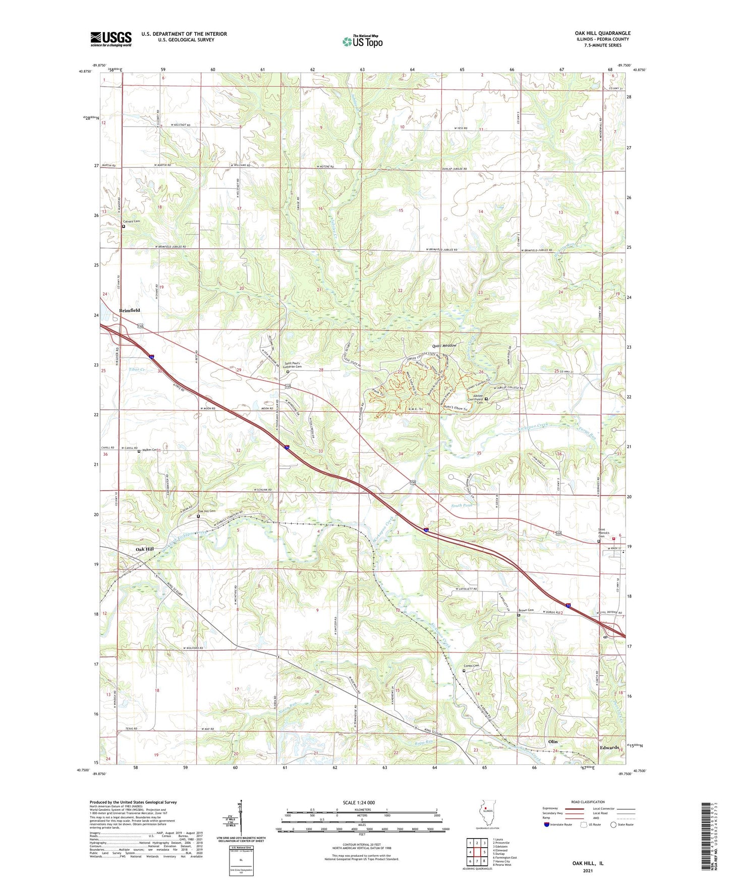 Oak Hill Illinois US Topo Map Image