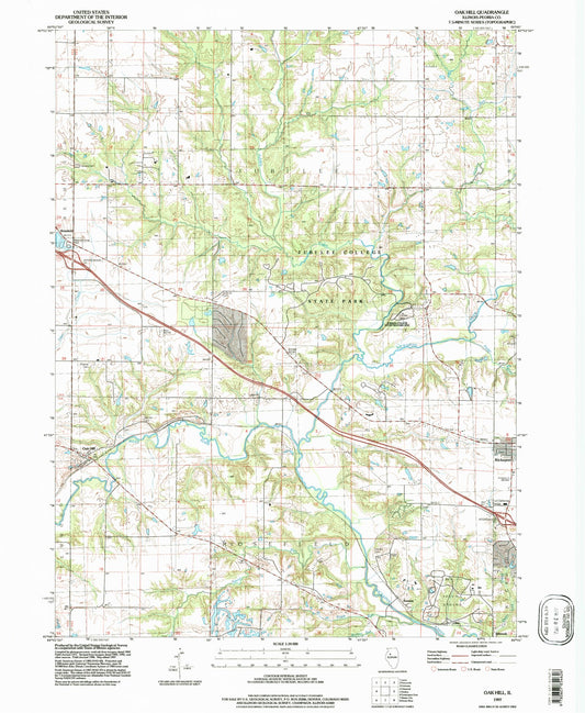 Classic USGS Oak Hill Illinois 7.5'x7.5' Topo Map Image