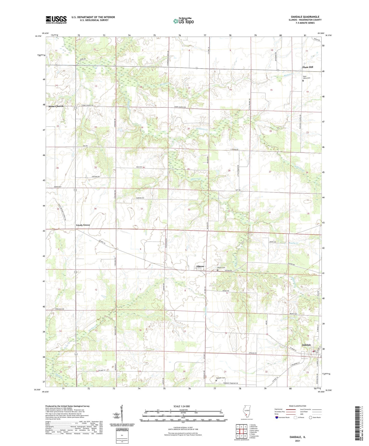 Oakdale Illinois US Topo Map Image