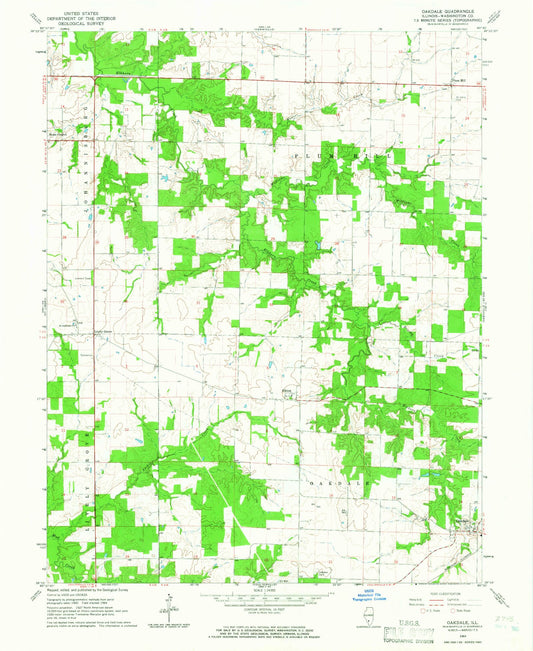 Classic USGS Oakdale Illinois 7.5'x7.5' Topo Map Image