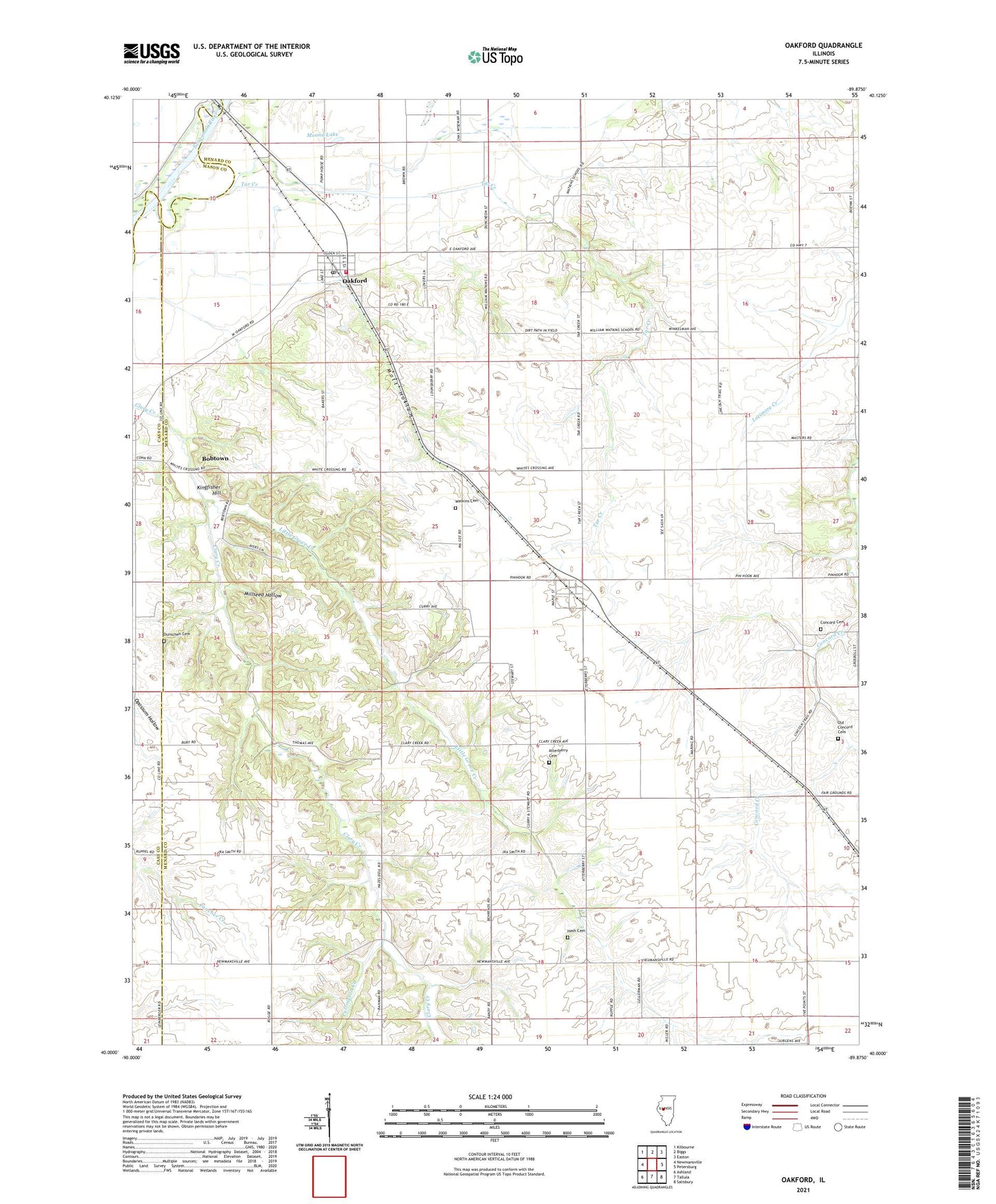 Oakford Illinois US Topo Map Image
