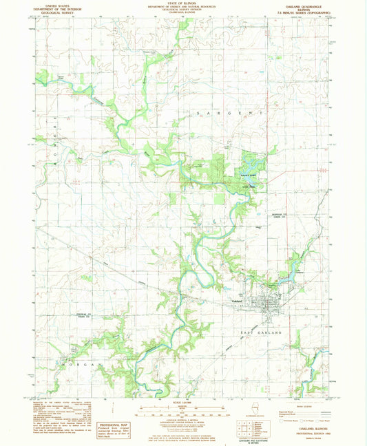 Classic USGS Oakland Illinois 7.5'x7.5' Topo Map Image