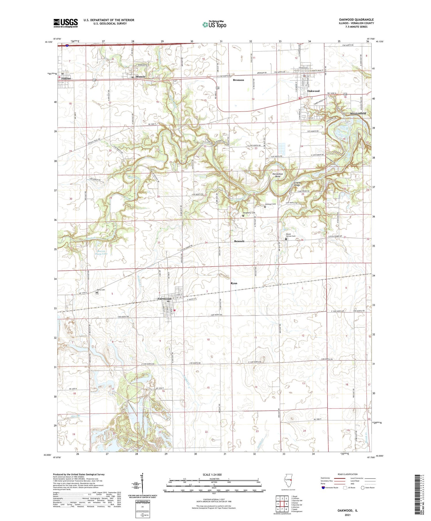 Oakwood Illinois US Topo Map Image
