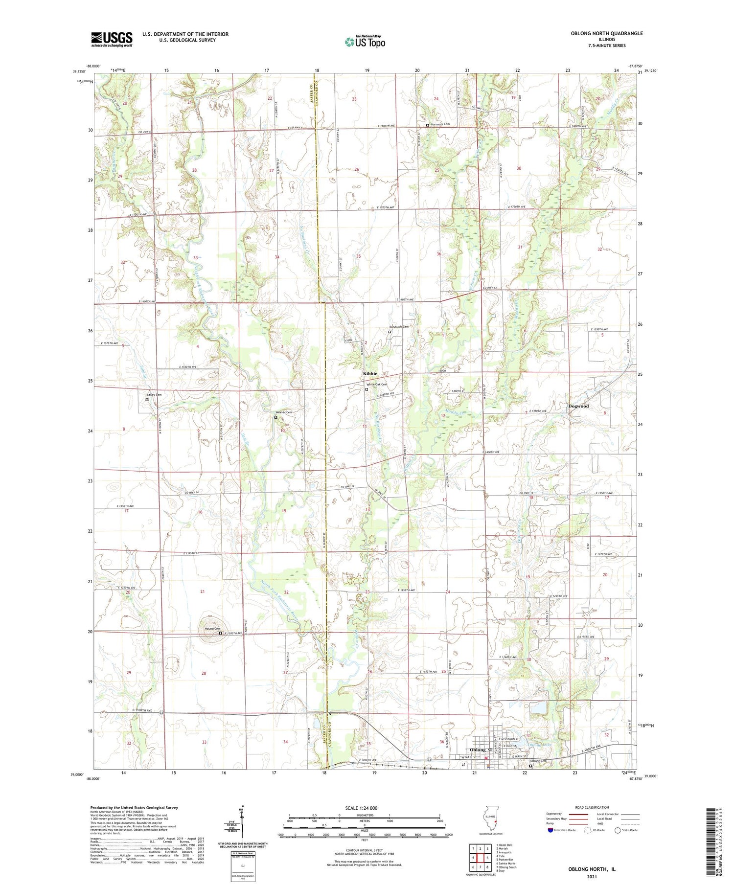 Oblong North Illinois US Topo Map Image