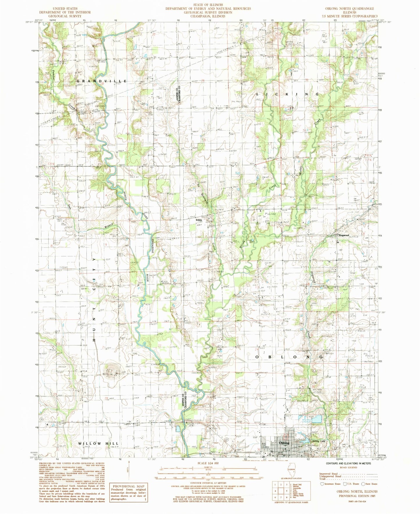 Classic USGS Oblong North Illinois 7.5'x7.5' Topo Map Image