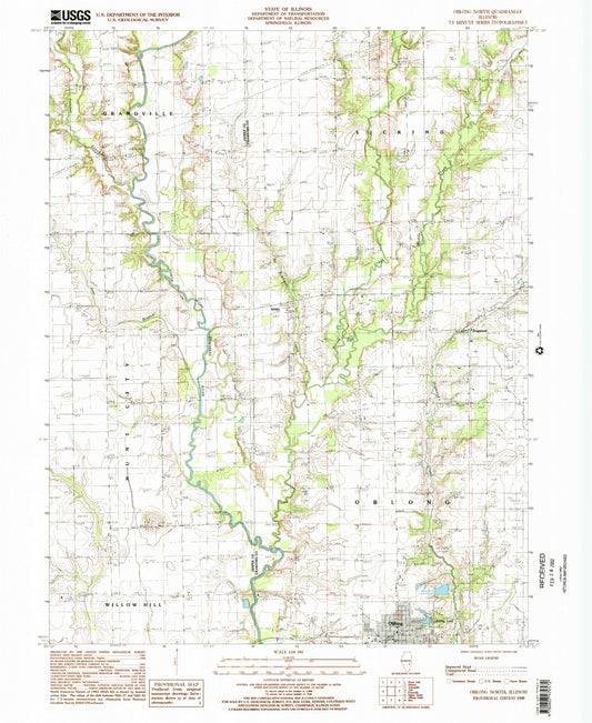 Classic USGS Oblong North Illinois 7.5'x7.5' Topo Map Image